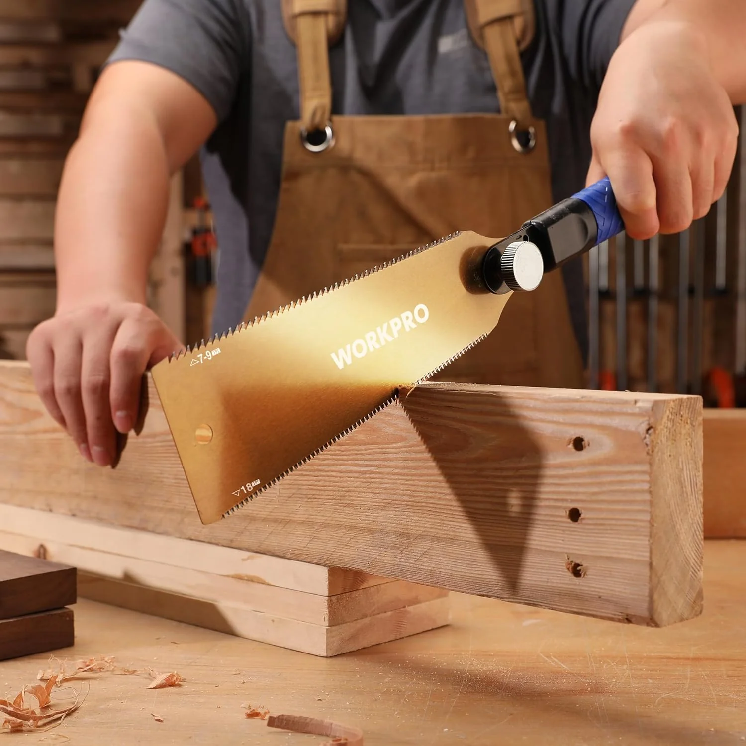 WORKPRO 8 Inch Japanese Pull Saw, Double-Edged Hand Saw for Wood Cutting with 7-9&18 TPI, SK5 Flexible Blade Flush Cut Saw with Non-Slip TPR Handle, Perfect Woodworking Tool Gift - Image 3
