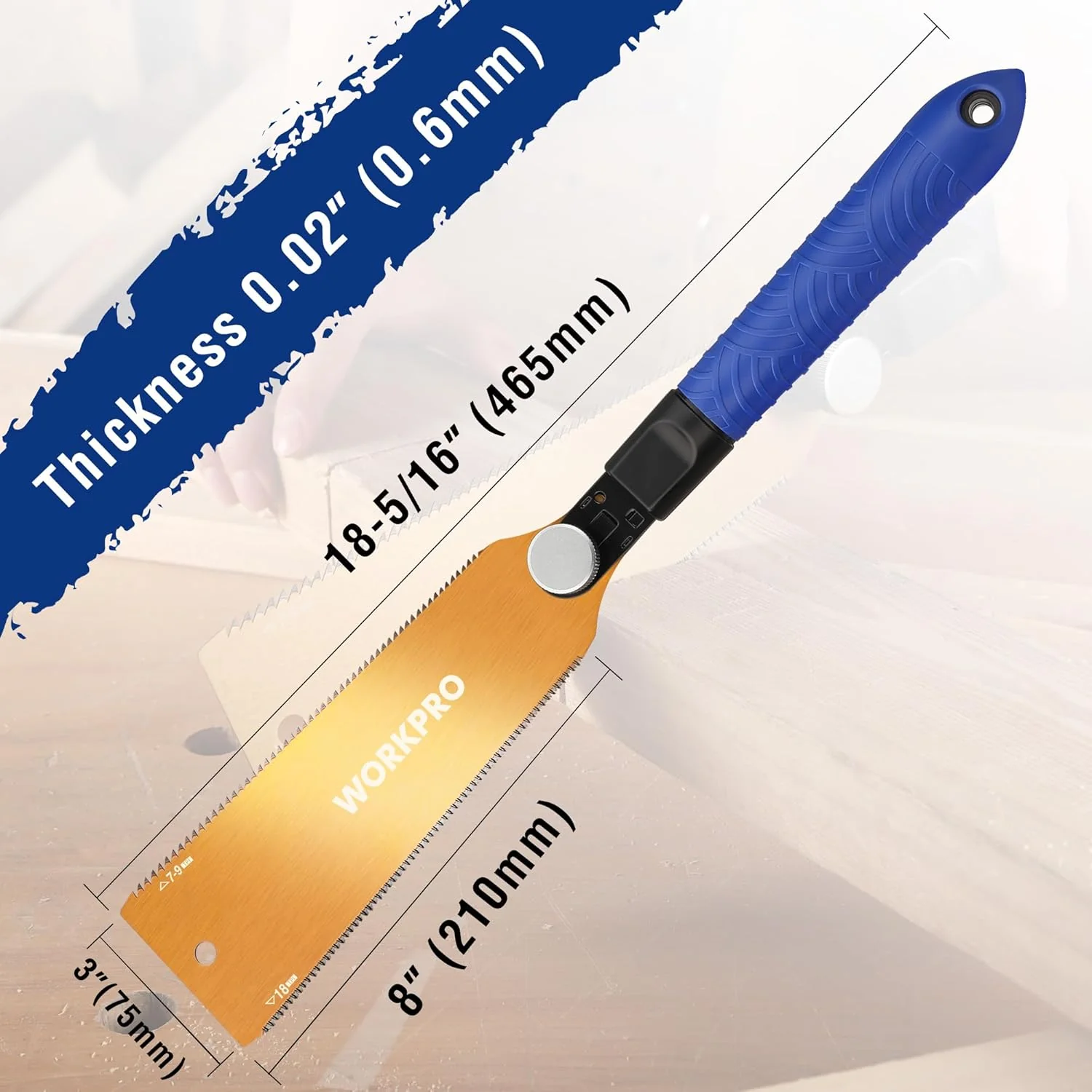 WORKPRO 8 Inch Japanese Pull Saw, Double-Edged Hand Saw for Wood Cutting with 7-9&18 TPI, SK5 Flexible Blade Flush Cut Saw with Non-Slip TPR Handle, Perfect Woodworking Tool Gift - Image 4
