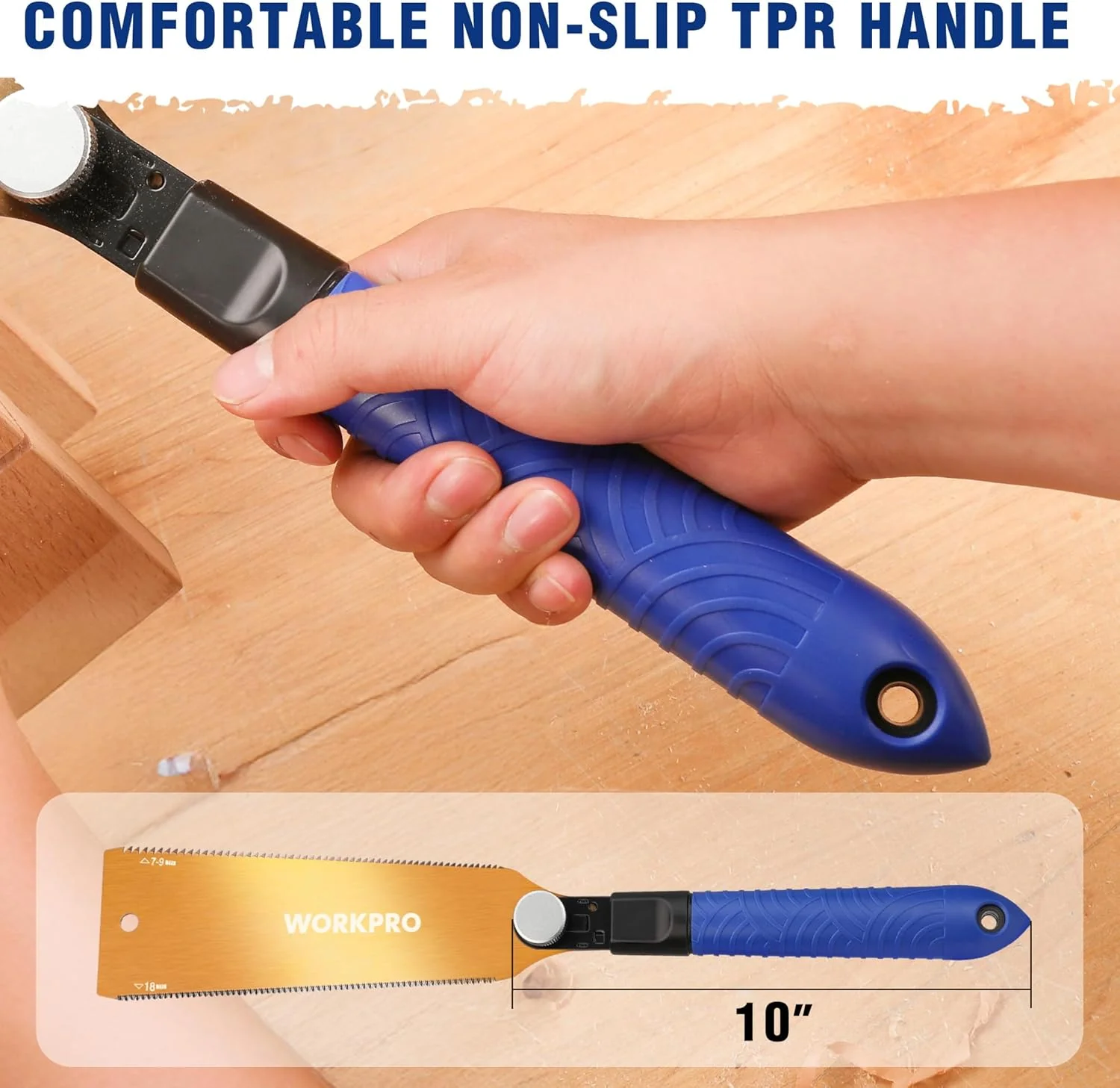 WORKPRO 8 Inch Japanese Pull Saw, Double-Edged Hand Saw for Wood Cutting with 7-9&18 TPI, SK5 Flexible Blade Flush Cut Saw with Non-Slip TPR Handle, Perfect Woodworking Tool Gift - Image 7