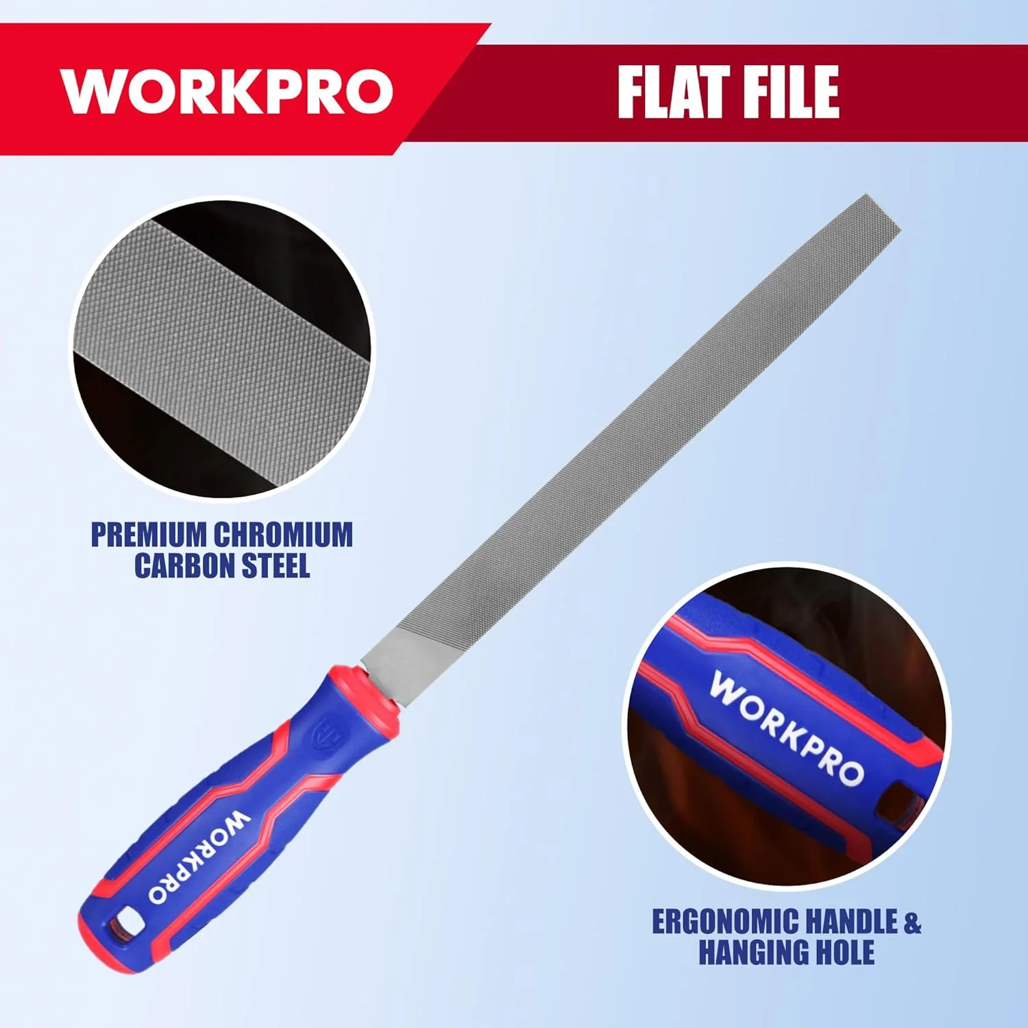 WORKPRO 8-Inch Metal File Set, 3-Piece Flat Half Round Round Files | Carbon Steel Files with Wire Brush & Storage Pouch for Woodworking, Metalworking, Shaping and Smoothing - Image 4