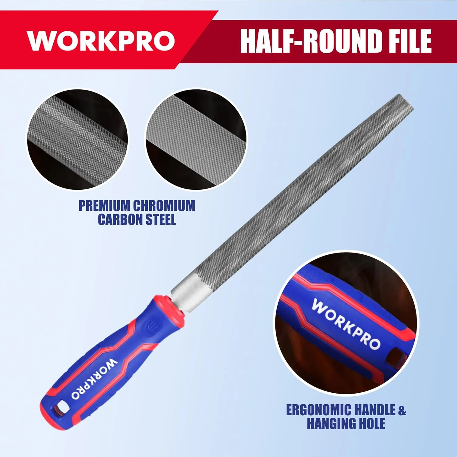 WORKPRO 8-Inch Metal File Set, 3-Piece Flat Half Round Round Files | Carbon Steel Files with Wire Brush & Storage Pouch for Woodworking, Metalworking, Shaping and Smoothing - Image 5