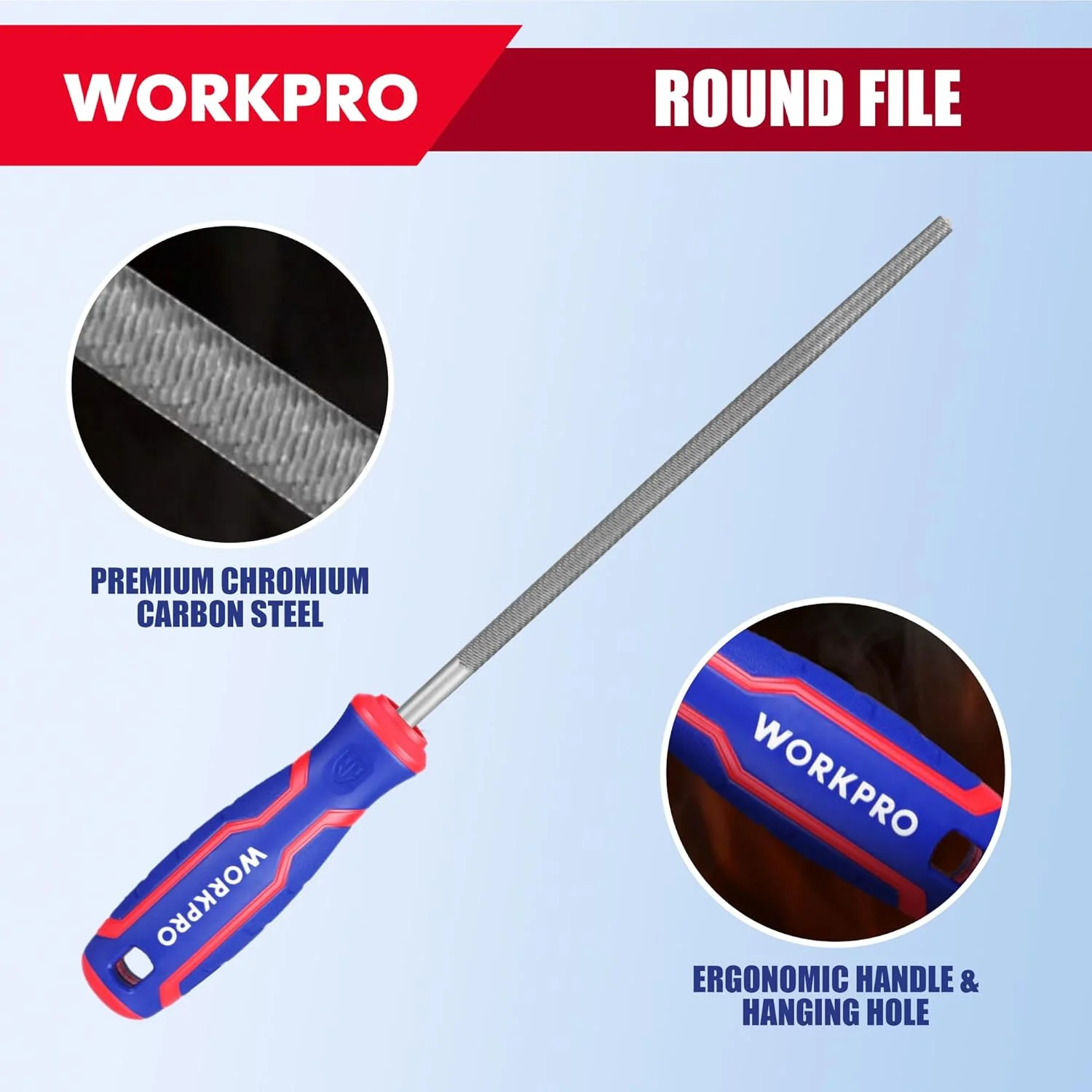 WORKPRO 8-Inch Metal File Set, 3-Piece Flat Half Round Round Files | Carbon Steel Files with Wire Brush & Storage Pouch for Woodworking, Metalworking, Shaping and Smoothing - Image 6