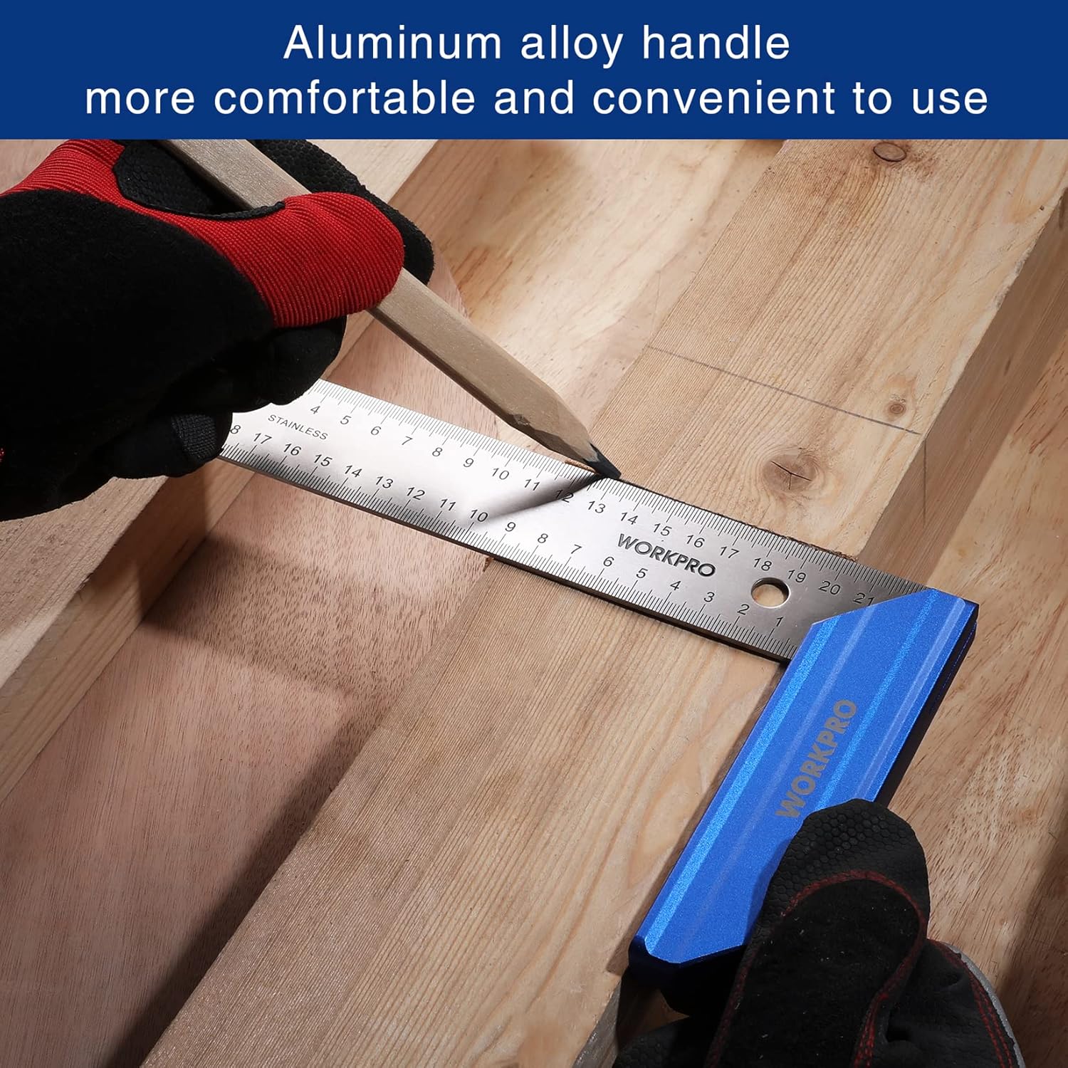 WORKPRO 8-Inch Try Square, Woodworking Square with Aluminum Handle | Precision Carpenter Square with Stainless Steel Blade for Measuring, Marking and Woodworking Projects - Image 2