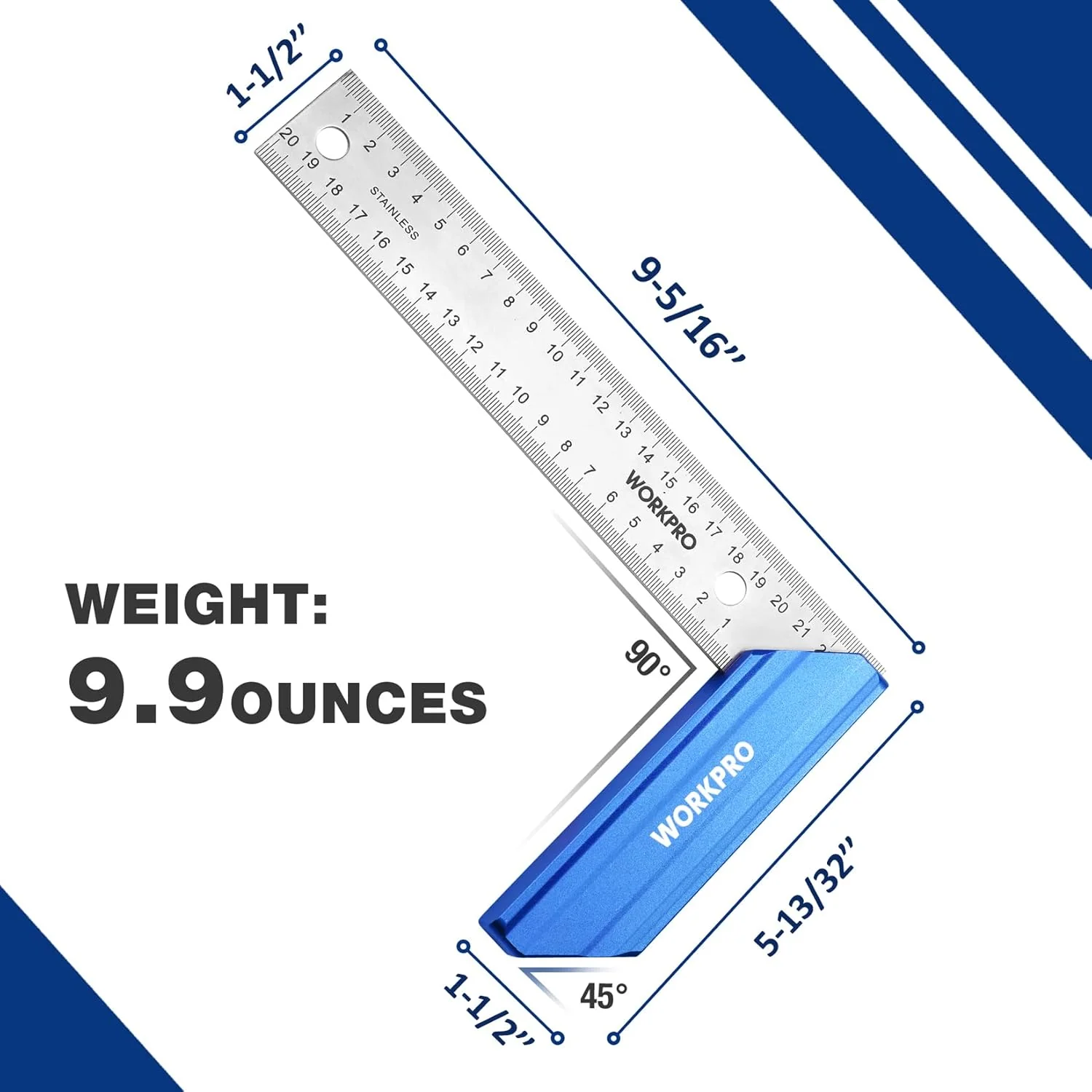 WORKPRO 8-Inch Try Square, Woodworking Square with Aluminum Handle | Precision Carpenter Square with Stainless Steel Blade for Measuring, Marking and Woodworking Projects - Image 3