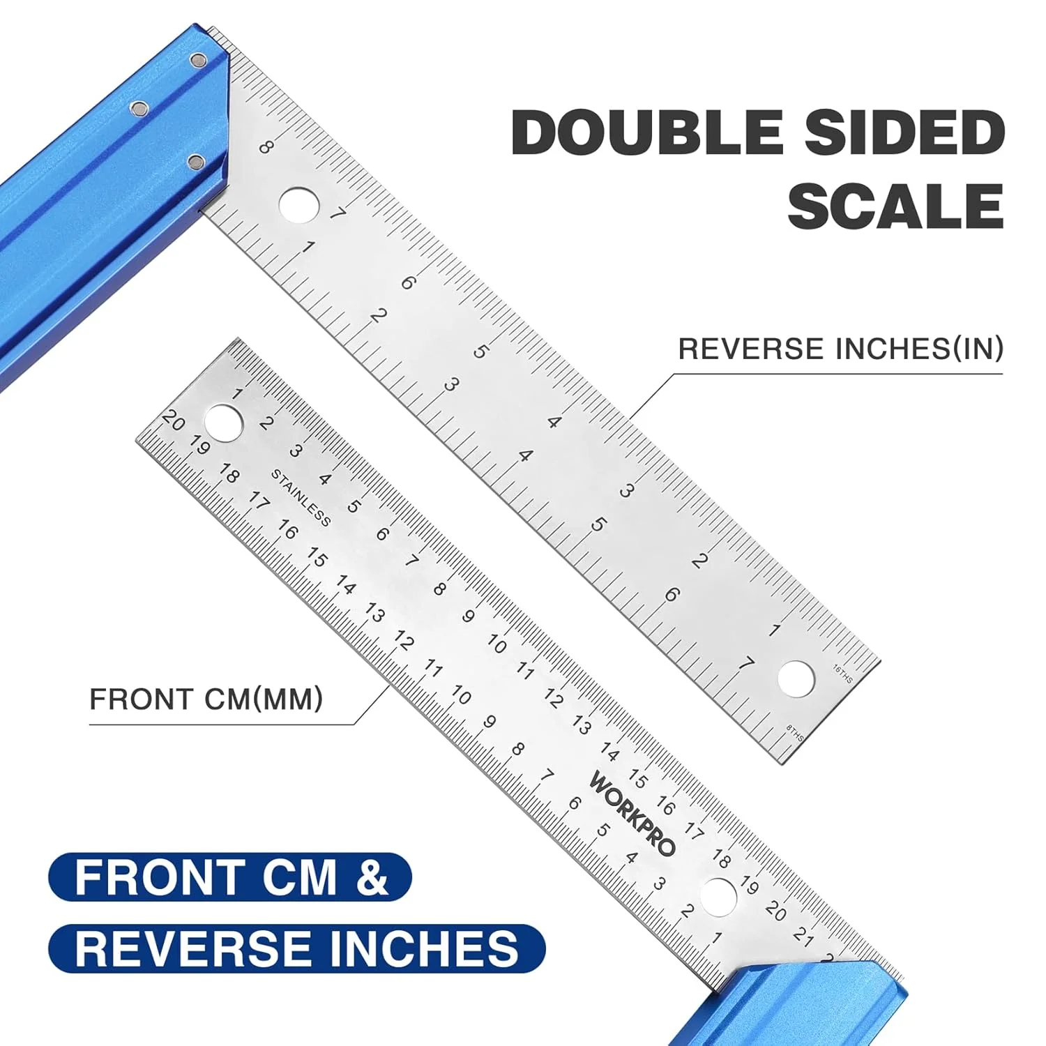 WORKPRO 8-Inch Try Square, Woodworking Square with Aluminum Handle | Precision Carpenter Square with Stainless Steel Blade for Measuring, Marking and Woodworking Projects - Image 4