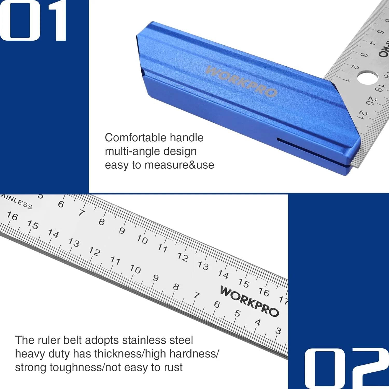 WORKPRO 8-Inch Try Square, Woodworking Square with Aluminum Handle | Precision Carpenter Square with Stainless Steel Blade for Measuring, Marking and Woodworking Projects - Image 5