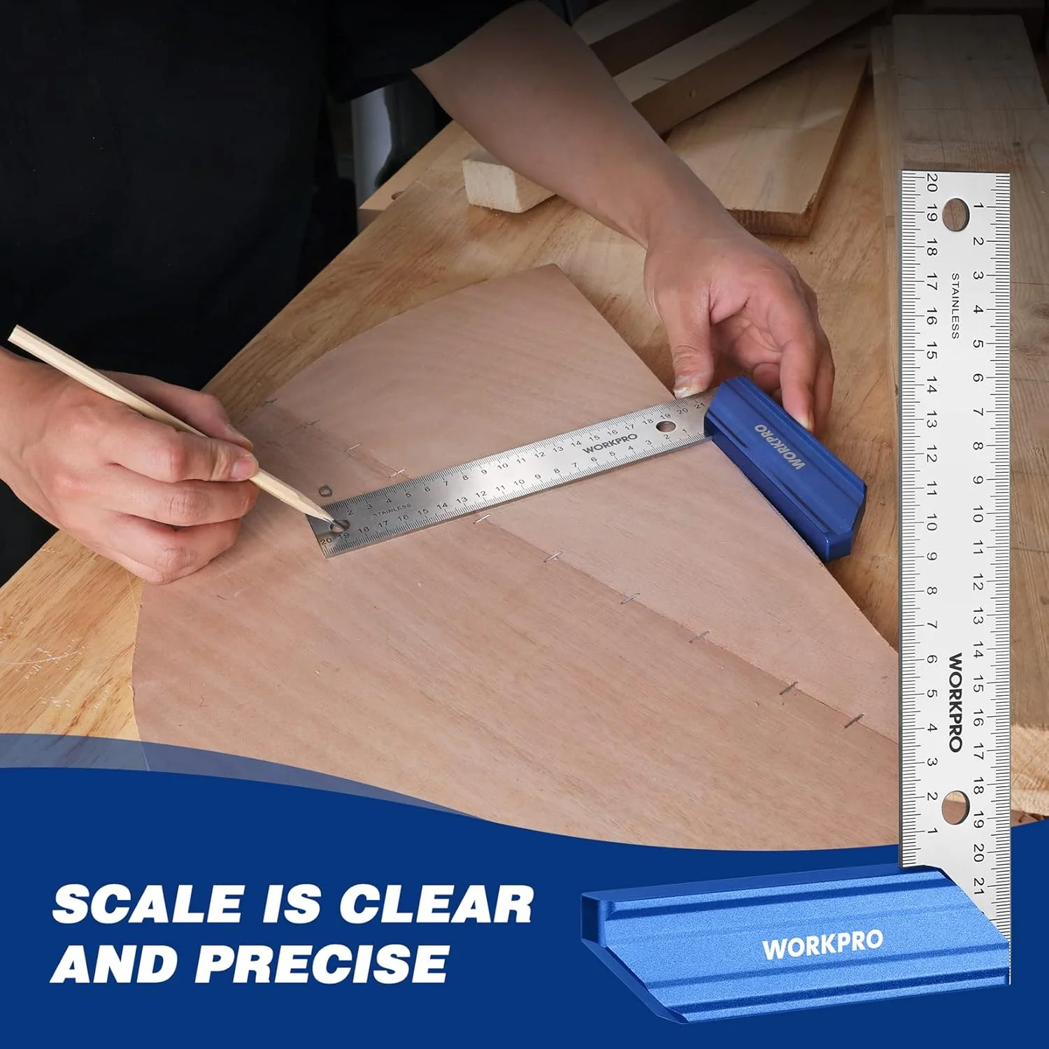 WORKPRO 8-Inch Try Square, Woodworking Square with Aluminum Handle | Precision Carpenter Square with Stainless Steel Blade for Measuring, Marking and Woodworking Projects - Image 8