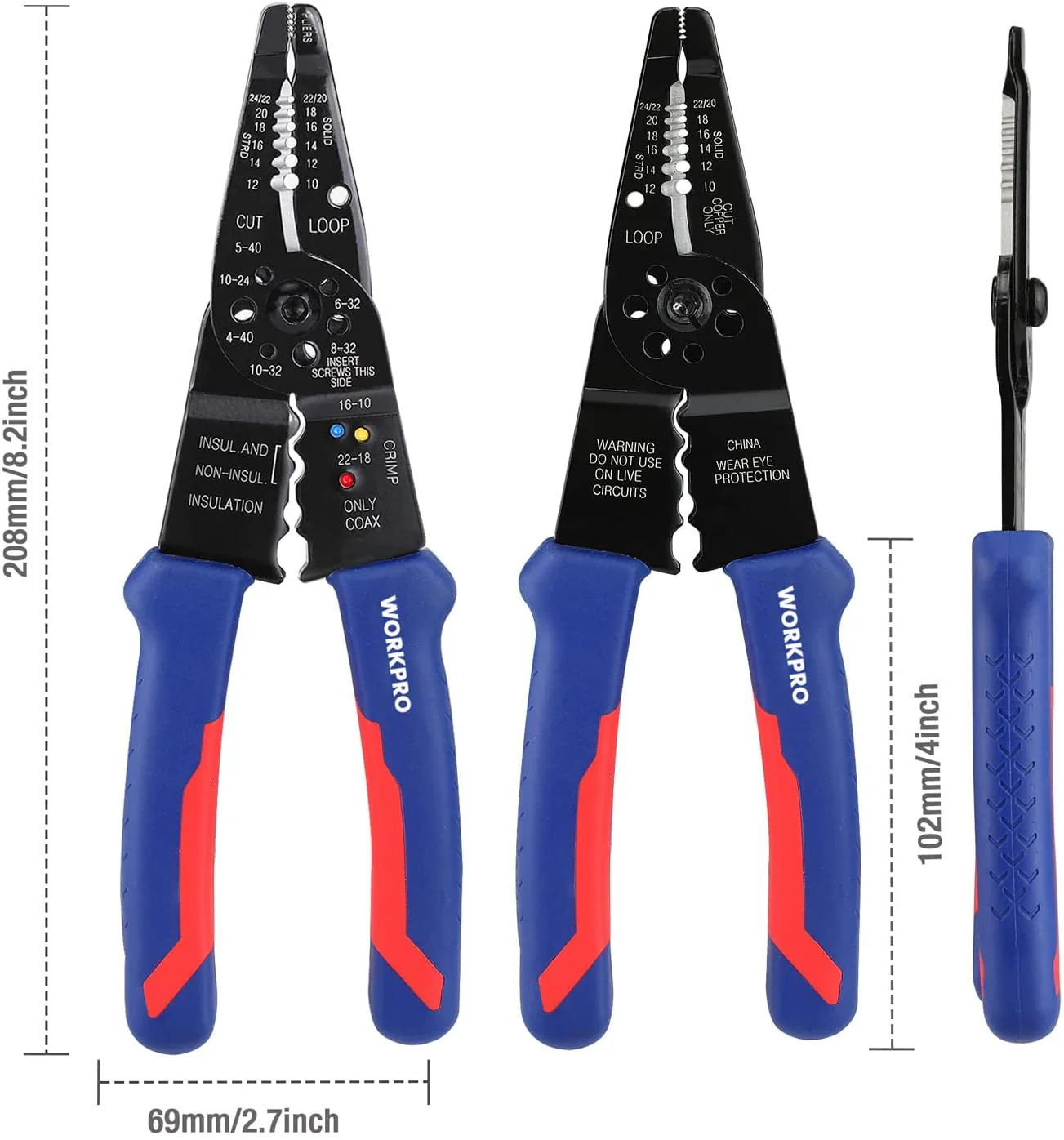WORKPRO 8-Inch Wire Stripper, Multi-Tool Wire Cutter for Stripping, Cutting and Crimping - Image 2