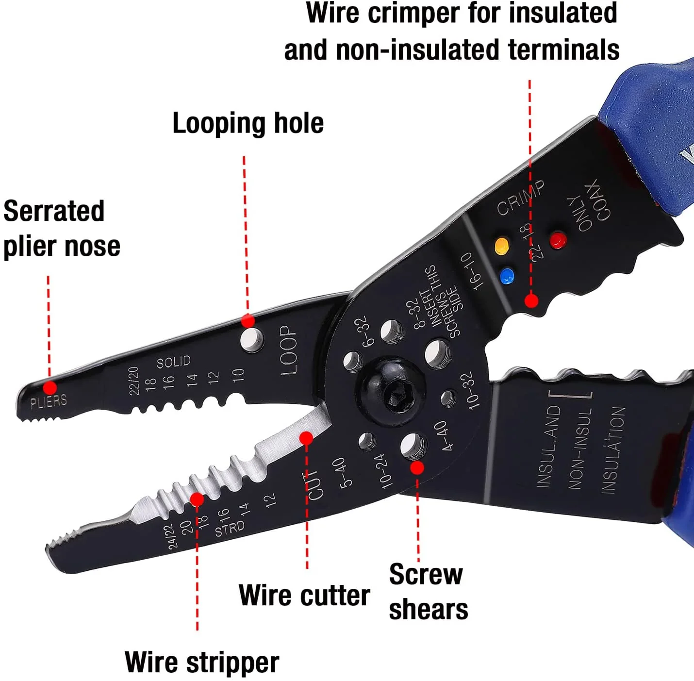 WORKPRO 8-Inch Wire Stripper, Multi-Tool Wire Cutter for Stripping, Cutting and Crimping - Image 3