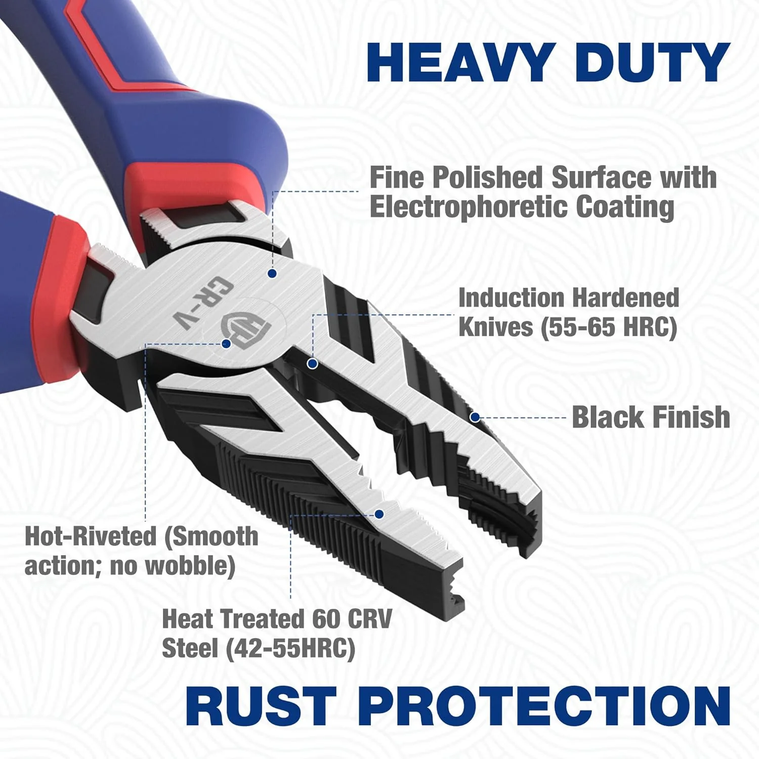 WORKPRO 8" Linesman PRO Screw Extractor Pliers(Combination Pliers) with Unique Non-slip Jaws, Stripped Screw Remover Tool, Lineman Plier for Quickly Removal of Damaged or Rusted Fasteners - Image 3