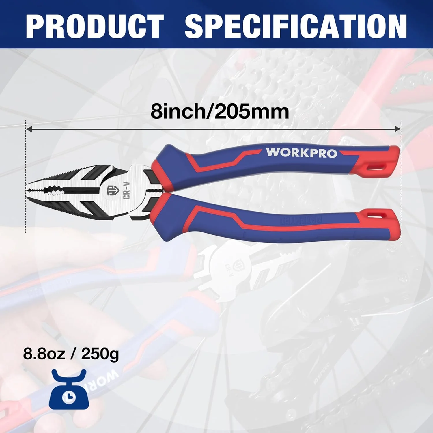 WORKPRO 8" Linesman PRO Screw Extractor Pliers(Combination Pliers) with Unique Non-slip Jaws, Stripped Screw Remover Tool, Lineman Plier for Quickly Removal of Damaged or Rusted Fasteners - Image 7