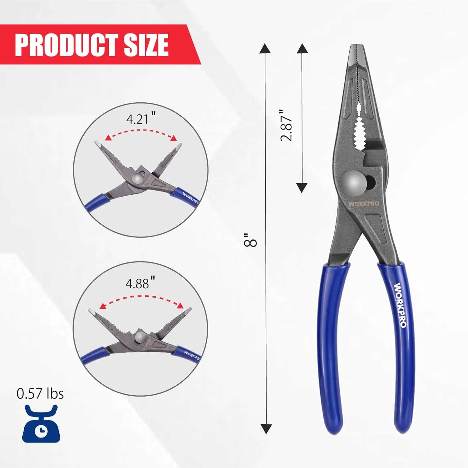 WORKPRO 8'' Long Nose Slip Joint Pliers, CR-V Needle Nose Pliers with Comfortable Grip Handles, 3-Zone Serrated Jaw from Premium Steel for Clamping, Tightening and Loosening - Image 4