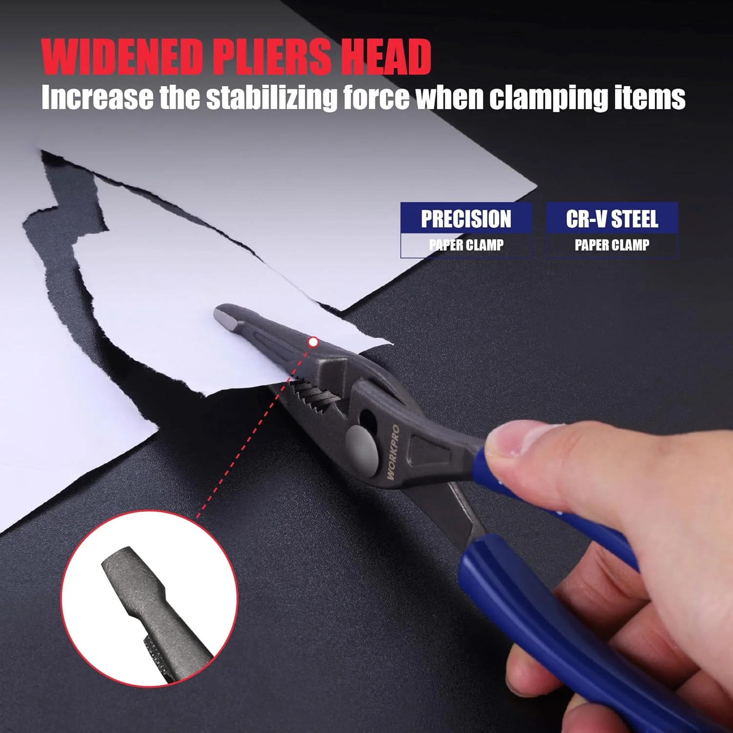 WORKPRO 8'' Long Nose Slip Joint Pliers, CR-V Needle Nose Pliers with Comfortable Grip Handles, 3-Zone Serrated Jaw from Premium Steel for Clamping, Tightening and Loosening - Image 6