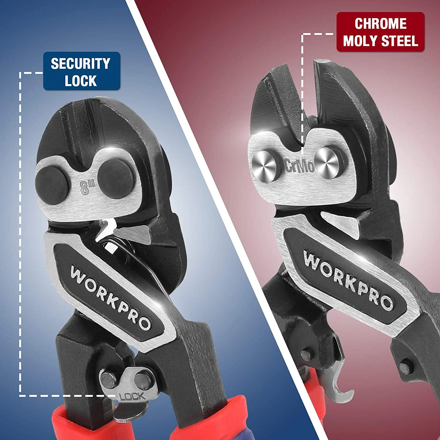 WORKPRO 8" Mini Bolt Cutter with Security Lock & More Efficient Leverage - Image 3