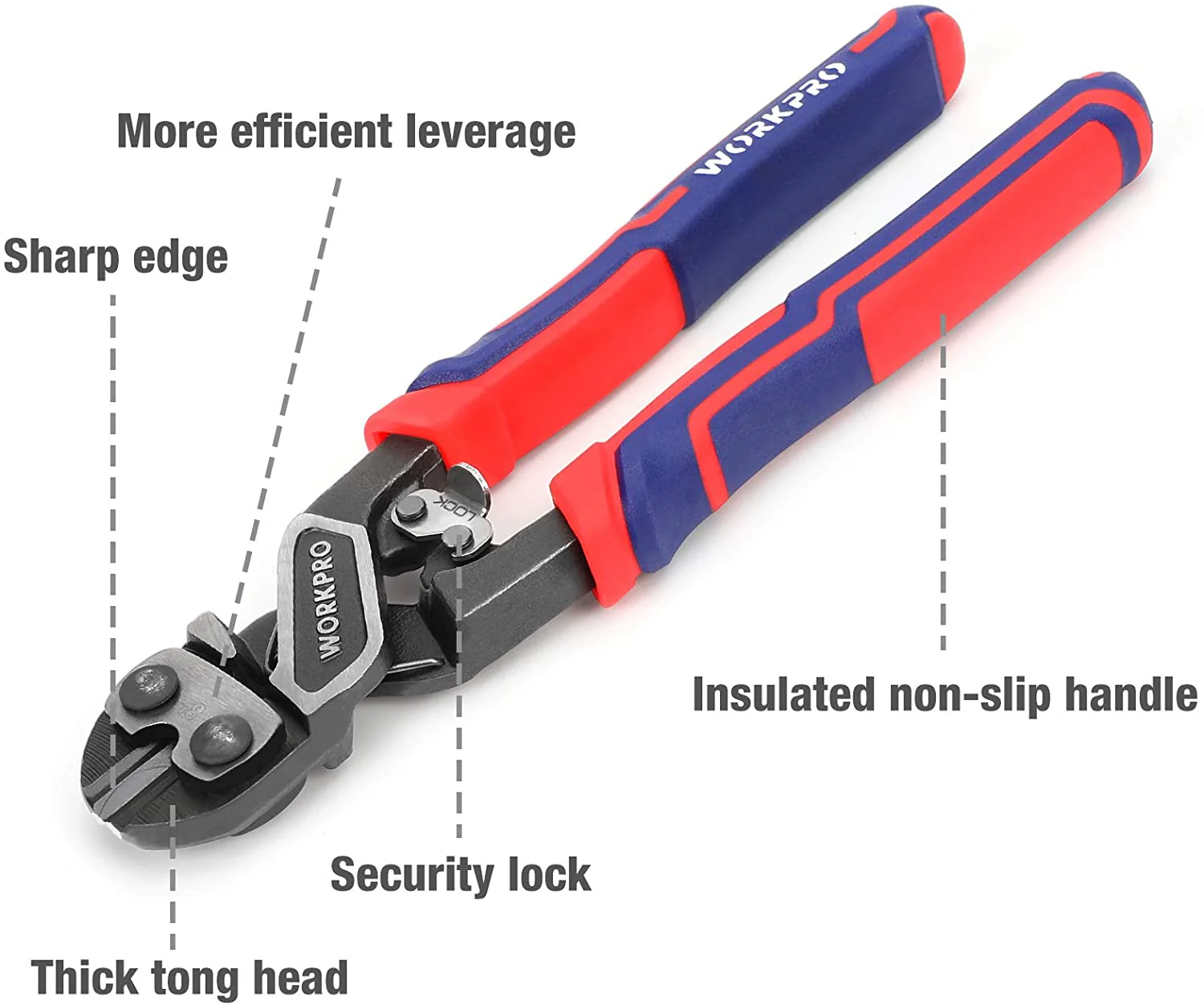 WORKPRO 8" Mini Bolt Cutter with Security Lock & More Efficient Leverage - Image 4