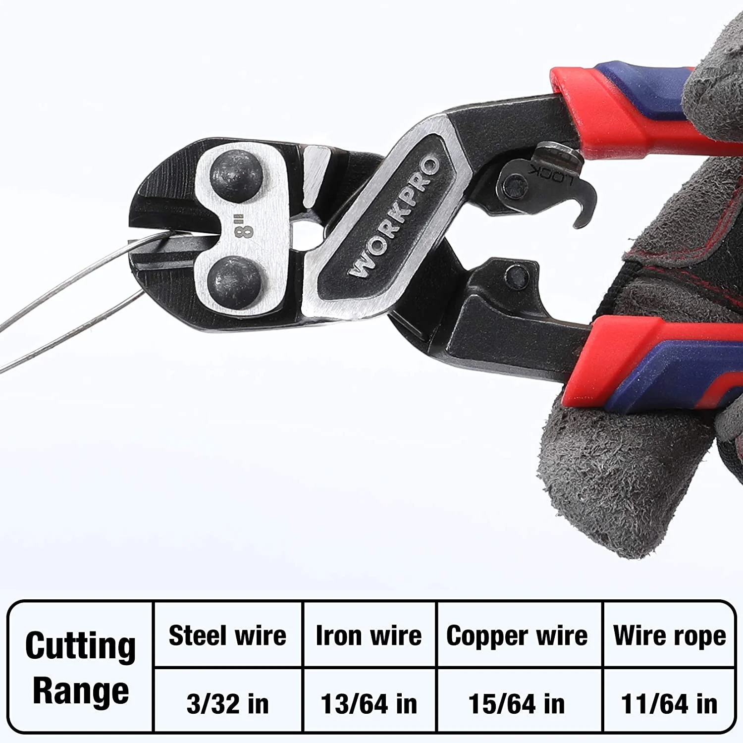 WORKPRO 8" Mini Bolt Cutter with Security Lock & More Efficient Leverage - Image 5