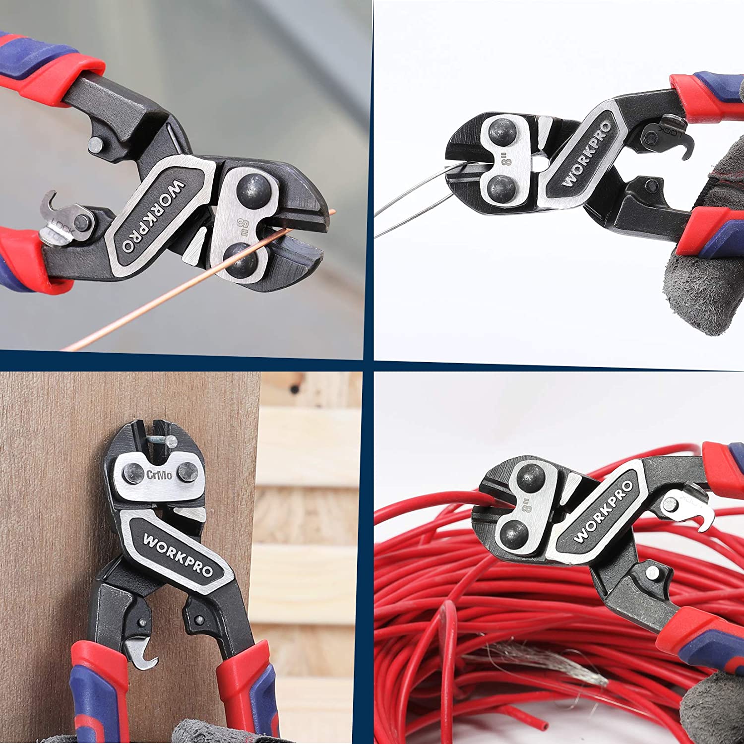 WORKPRO 8" Mini Bolt Cutter with Security Lock & More Efficient Leverage - Image 6