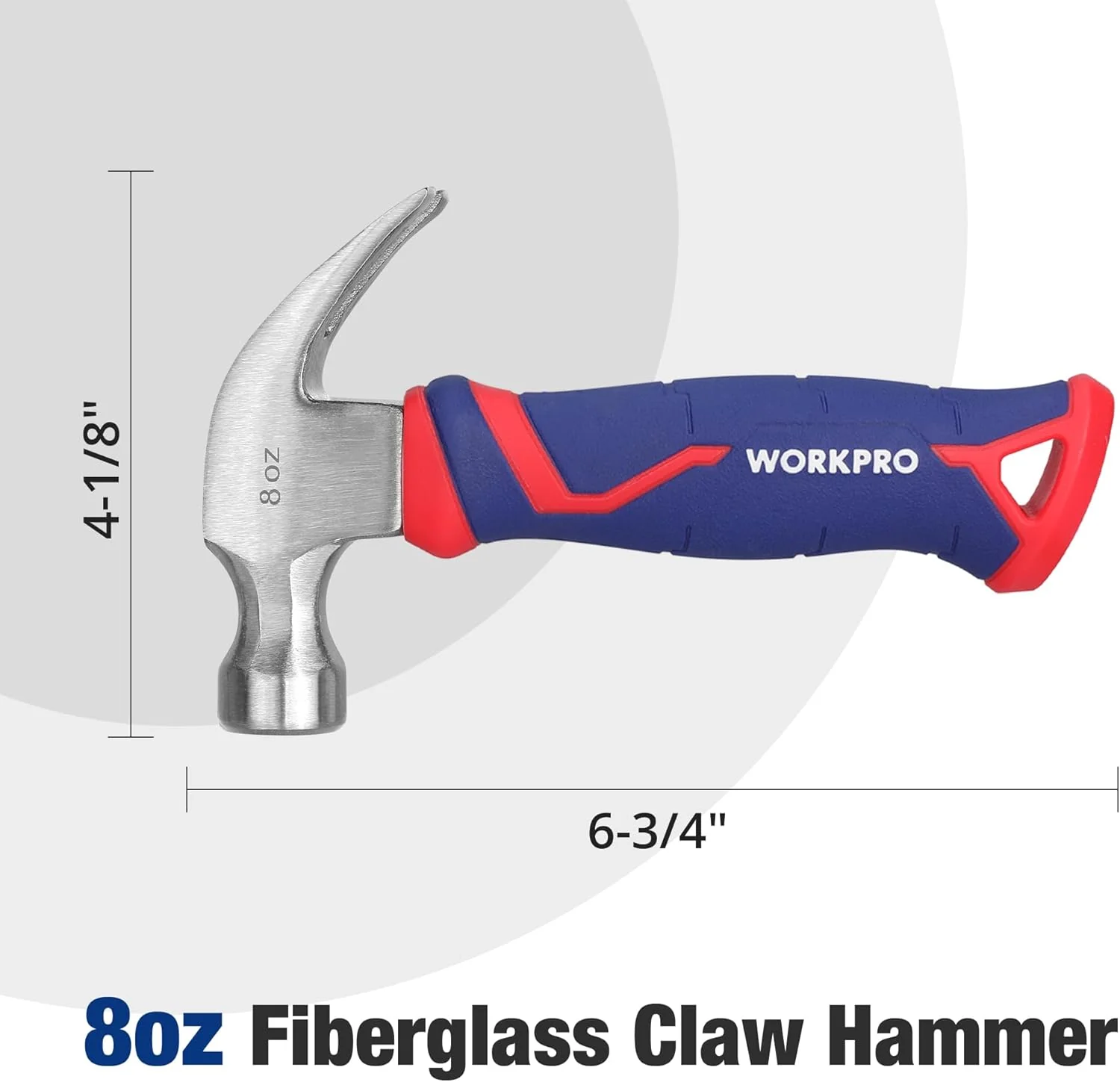 WORKPRO 8 oz Claw Hammer with Fiberglass Handle, All Purpose Hammer with Forged Hardened Steel Head - Image 2
