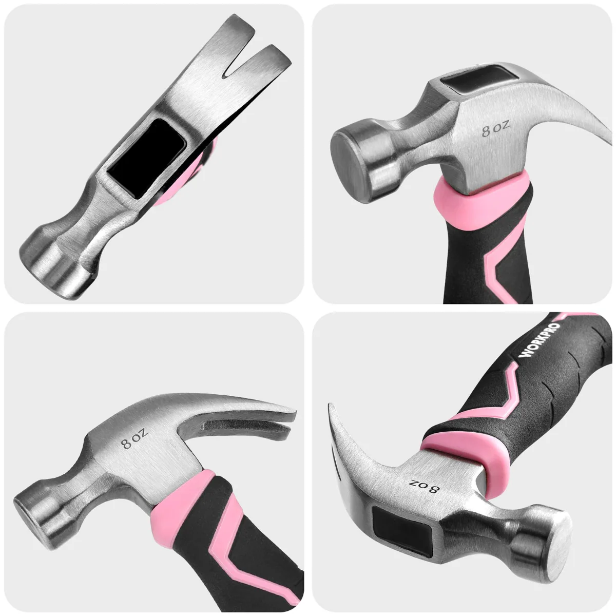 WORKPRO 8 oz Claw Hammer with Fiberglass Handle - Pink Ribbon - Image 5