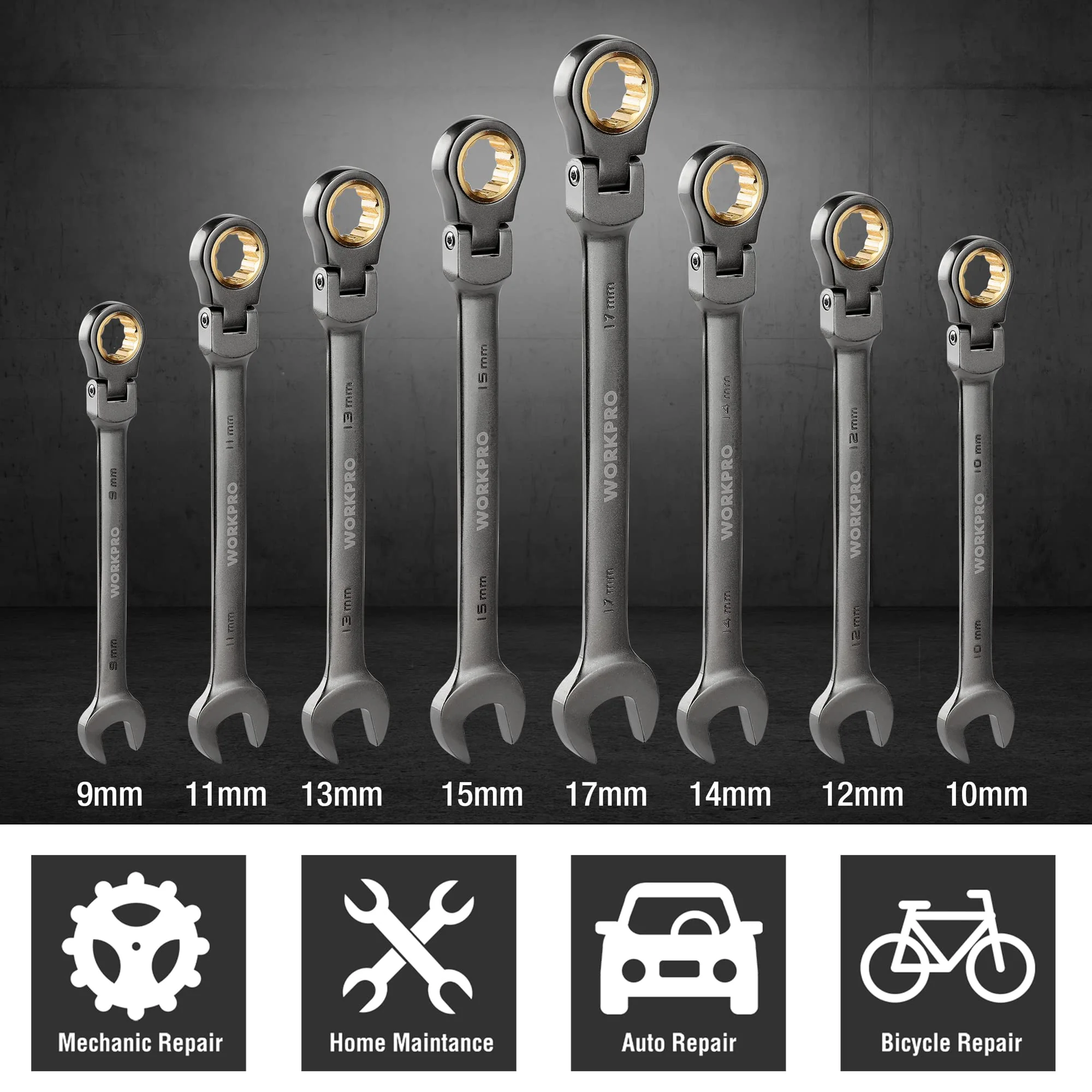 WORKPRO 8 Pcs Flex-Head Ratcheting Combination Wrench Set with Organizer Bag - Image 11