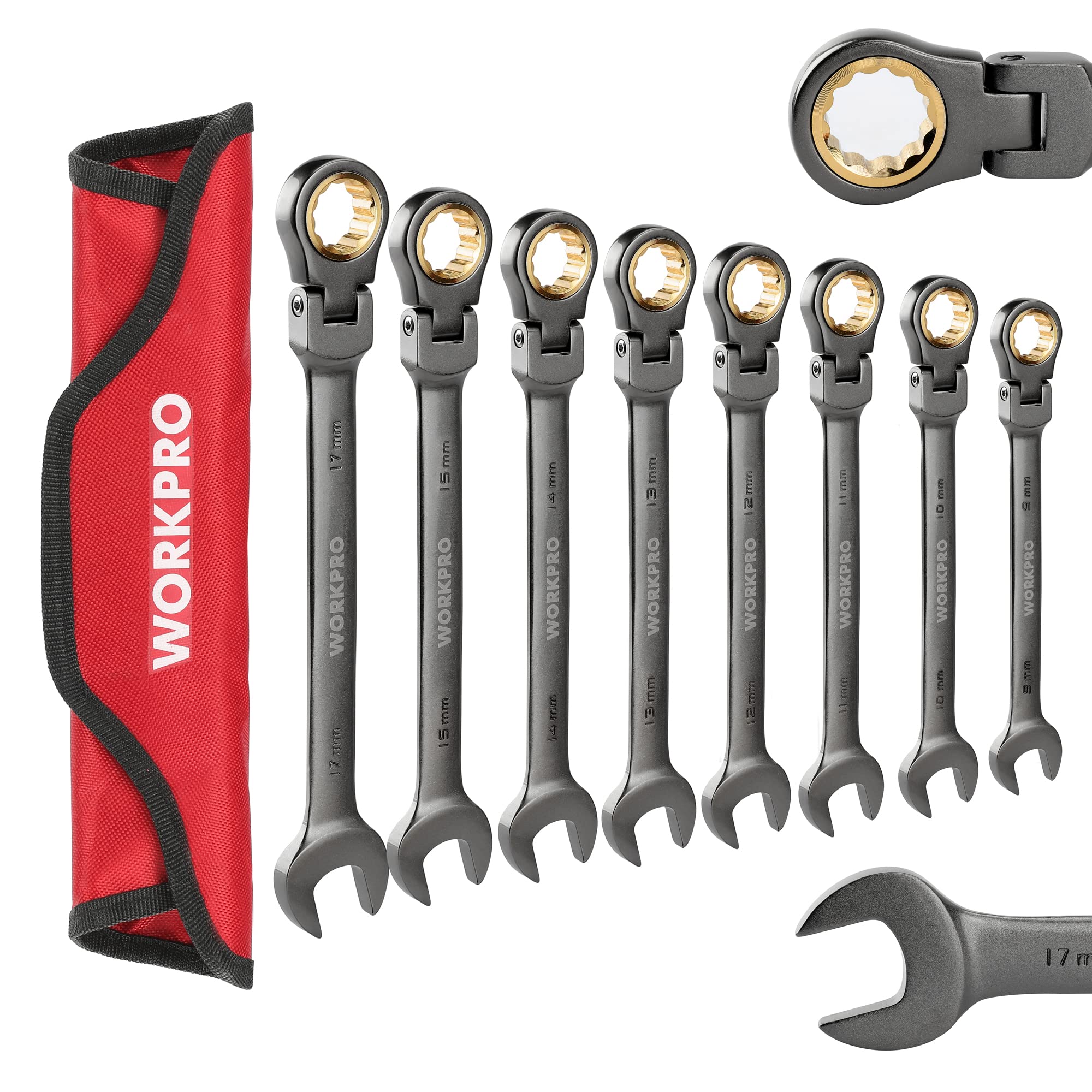 WORKPRO 8 Pcs Flex-Head Ratcheting Combination Wrench Set with Organizer Bag - Image 9