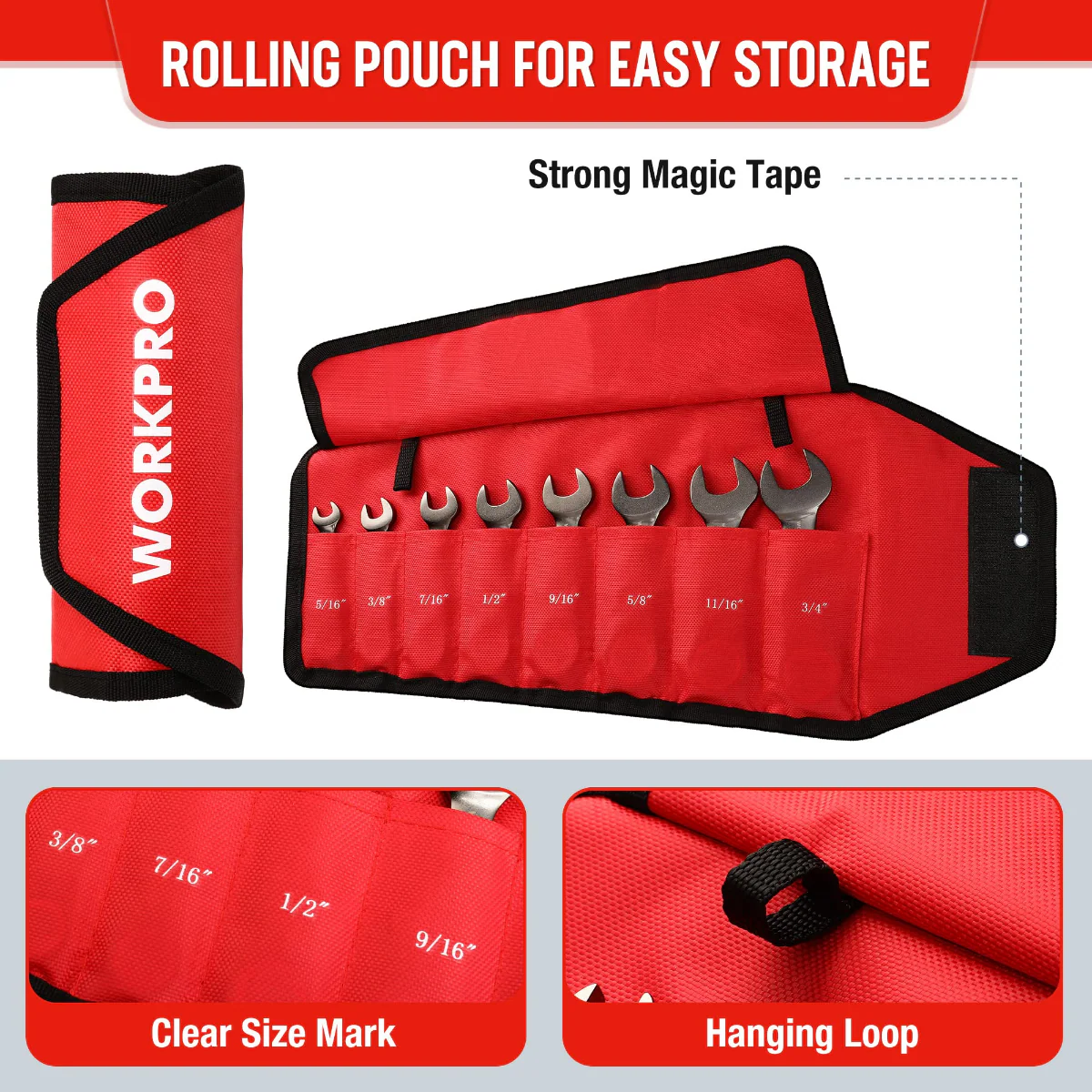 WORKPRO 8 Pcs Flex-Head Stubby Ratcheting Combination Wrench Set - Image 5