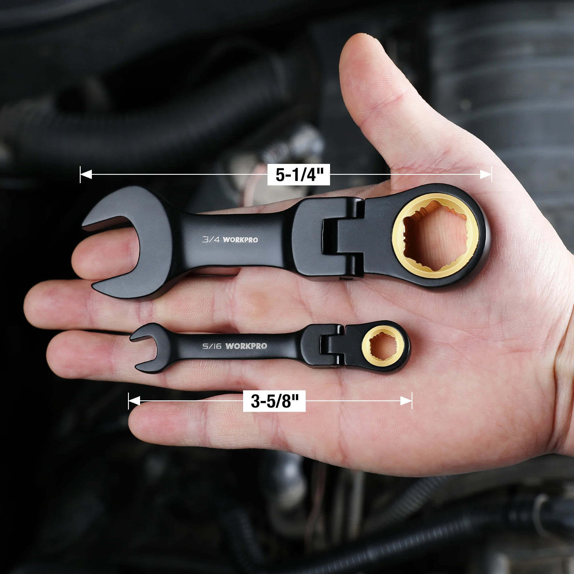 WORKPRO 8-Piece Flex-Head Stubby Anti-slip Ratcheting Wrench Set with Rolling Pouch - Image 6