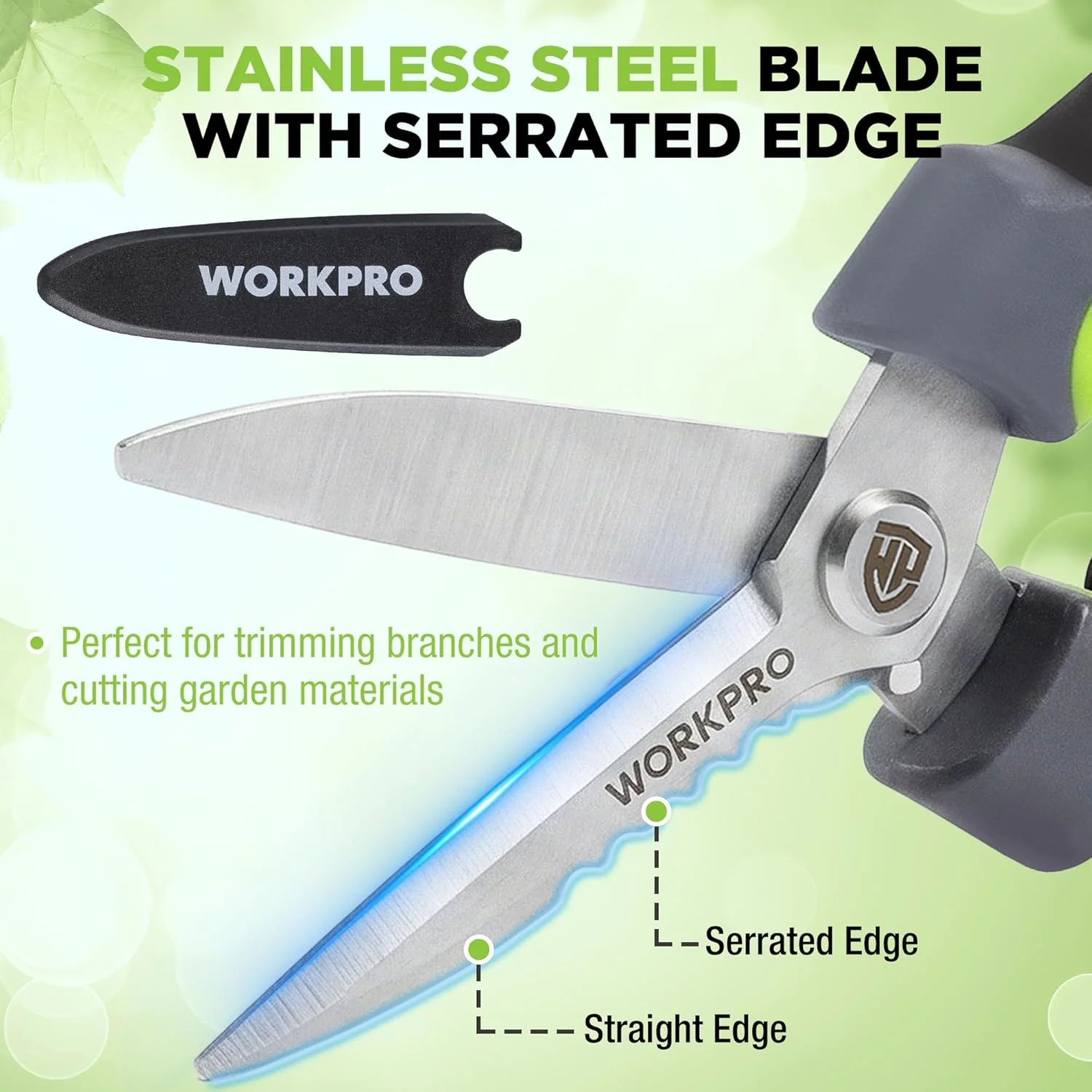 WORKPRO 8" Pruning Shears for Gardening, Multipurpose Garden Shears | Stainless Steel Blade with Sheath, Straight Pruning Scissors Garden Snips for Flowers, Fruits & Vegetables - Image 4