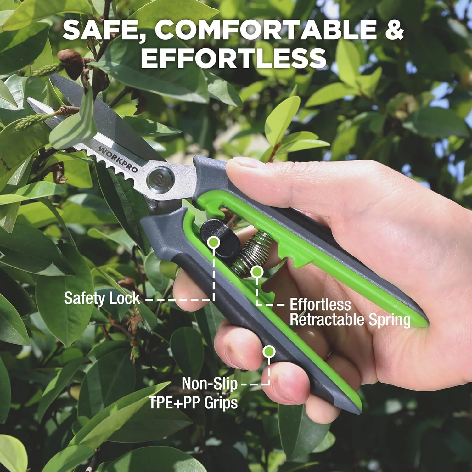 WORKPRO 8" Pruning Shears for Gardening, Multipurpose Garden Shears | Stainless Steel Blade with Sheath, Straight Pruning Scissors Garden Snips for Flowers, Fruits & Vegetables - Image 5
