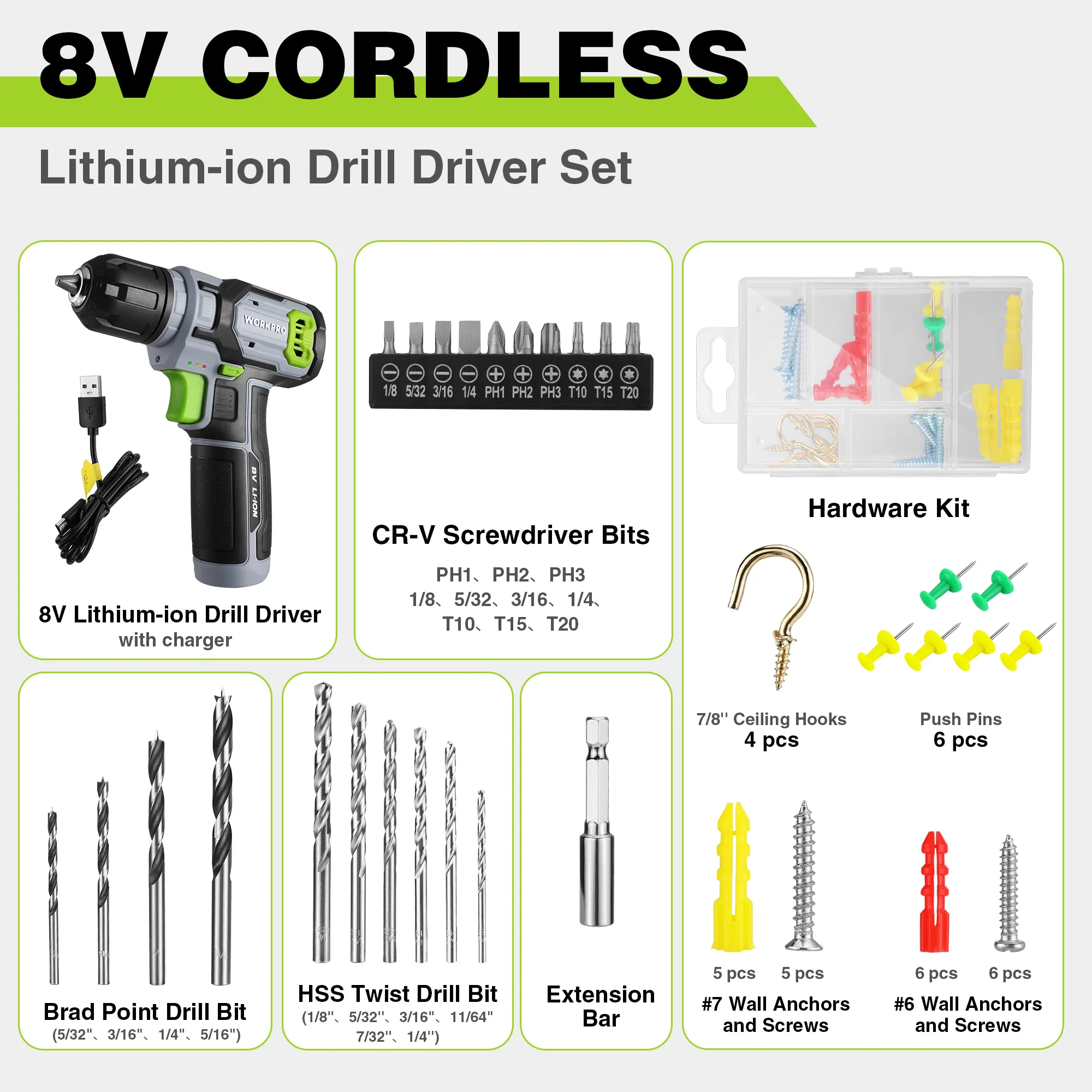 WORKPRO 8V Cordless Drill Driver Set with 53pcs Bit Set, 2.0Ah Electric Drill Kit with 3/8" Keyless Chuck - Pink Ribbon - Image 10