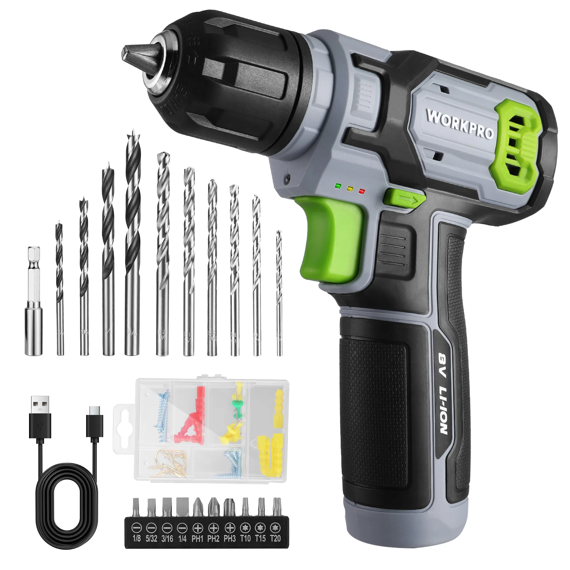 WORKPRO 8V Cordless Drill Driver Set with 53pcs Bit Set, 2.0Ah Electric Drill Kit with 3/8" Keyless Chuck - Pink Ribbon - Image 9