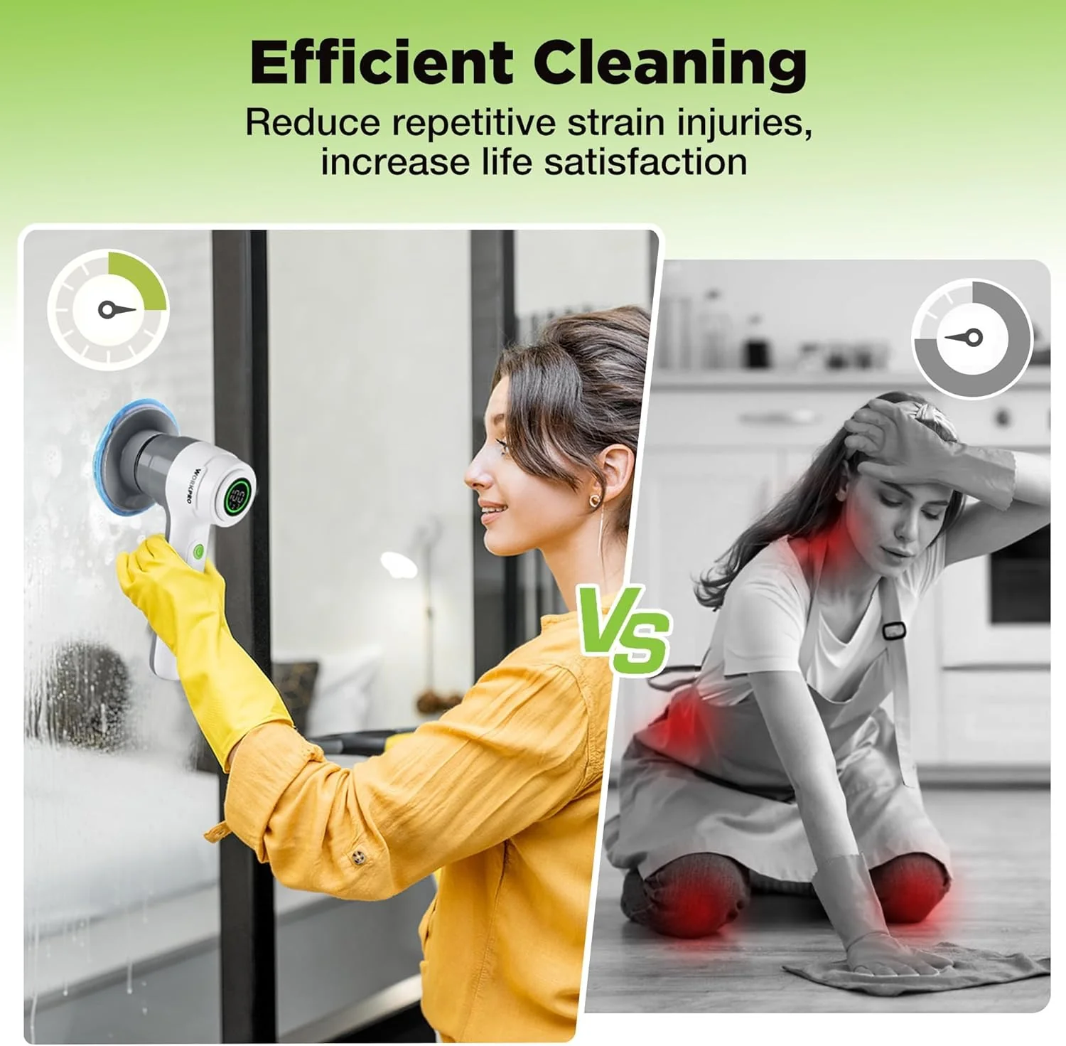 WORKPRO 8V Electric Spin Scrubber, 3-Speed Adjustable Shower Scrubber with 6 Replaceable Brush Heads, IPX6 Waterproof Electric Scrubber for Cleaning Bathroom, Kitchen Sinks, and Windows - Image 2