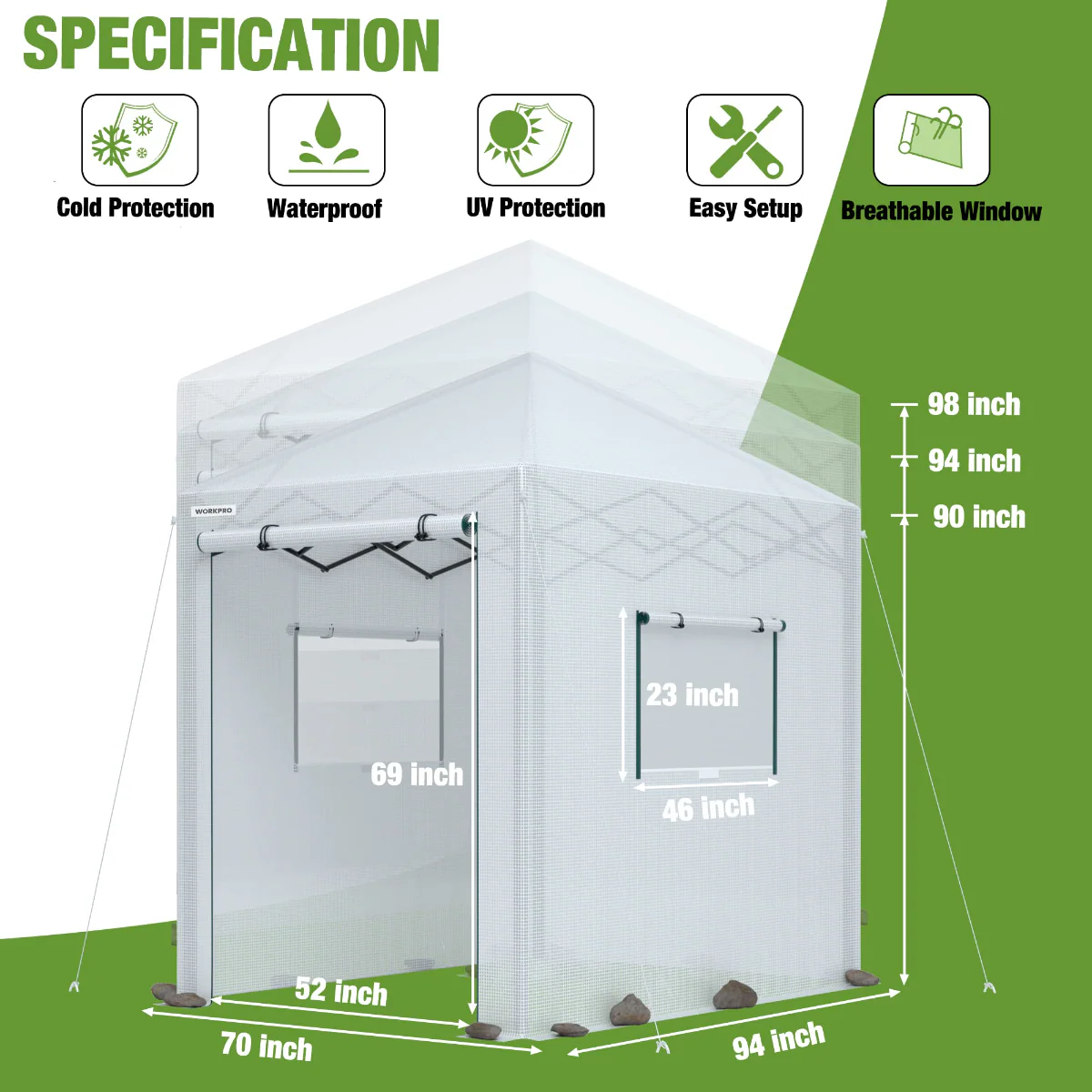 WORKPRO 8'x 6' Portable Walk-in Greenhouse - Image 2