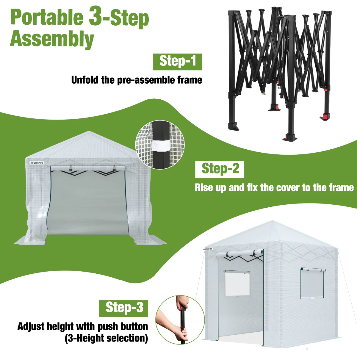 WORKPRO 8'x 6' Portable Walk-in Greenhouse - Image 3