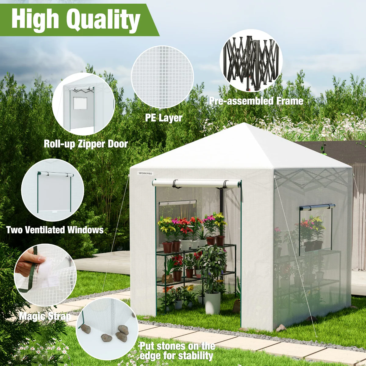 WORKPRO 8'x 6' Portable Walk-in Greenhouse - Image 5