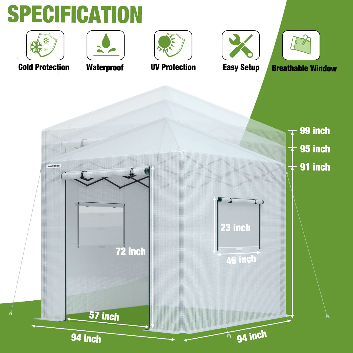 WORKPRO 8'x 8' Portable Walk-in Greenhouse - Image 2