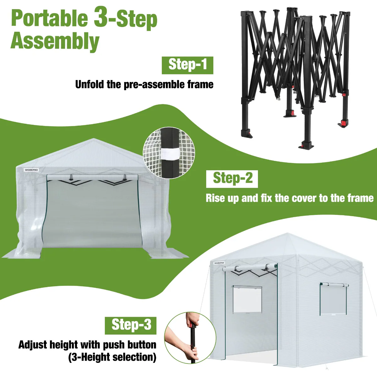 WORKPRO 8'x 8' Portable Walk-in Greenhouse - Image 3