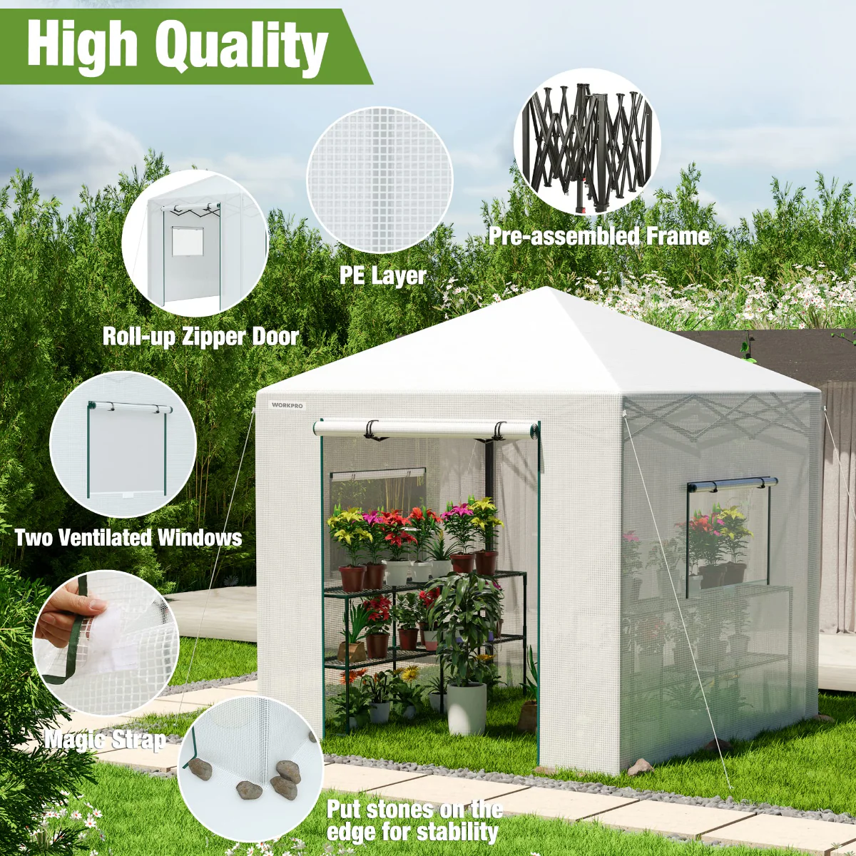 WORKPRO 8'x 8' Portable Walk-in Greenhouse - Image 5