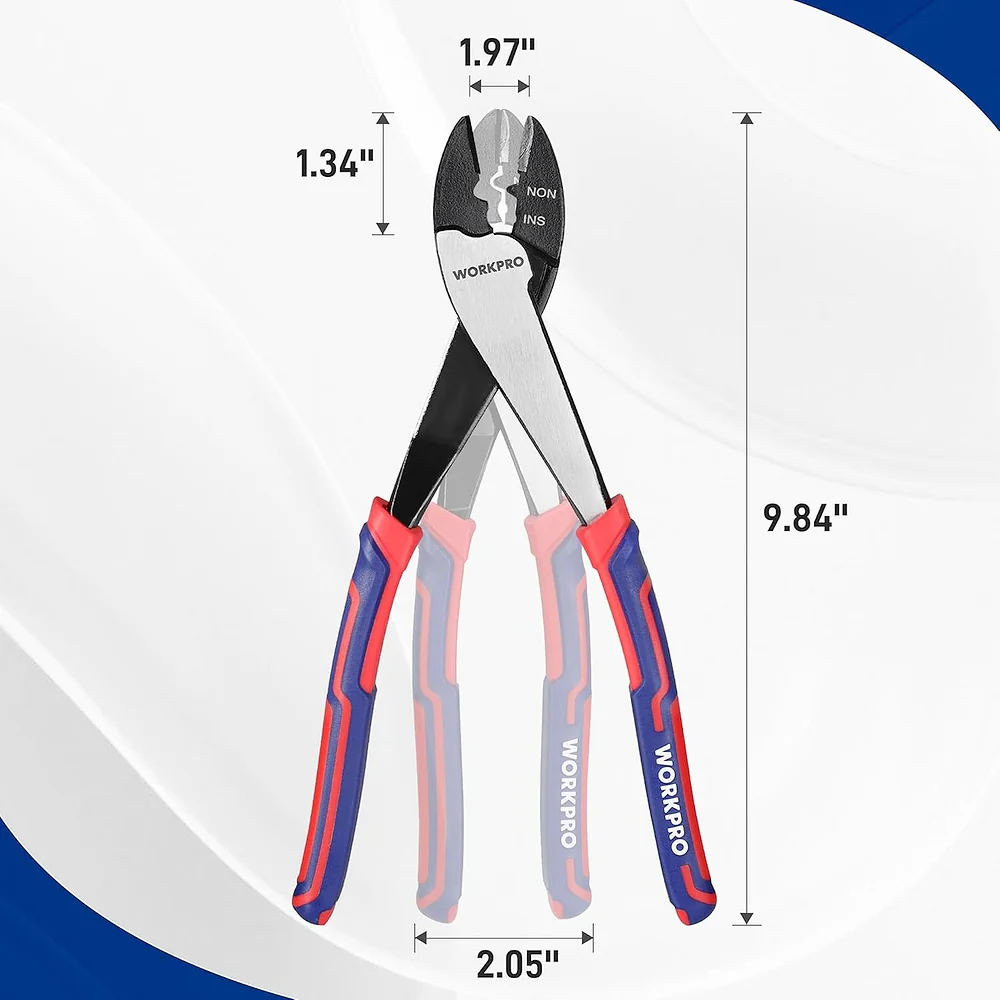 WORKPRO 9.5" Wire Cutter/Crimper, Wire Crimping/Cutting Tool for 10-22 AWG Terminals and Connectors, Designed for Insulated and Non-Insulated Connections - Image 2