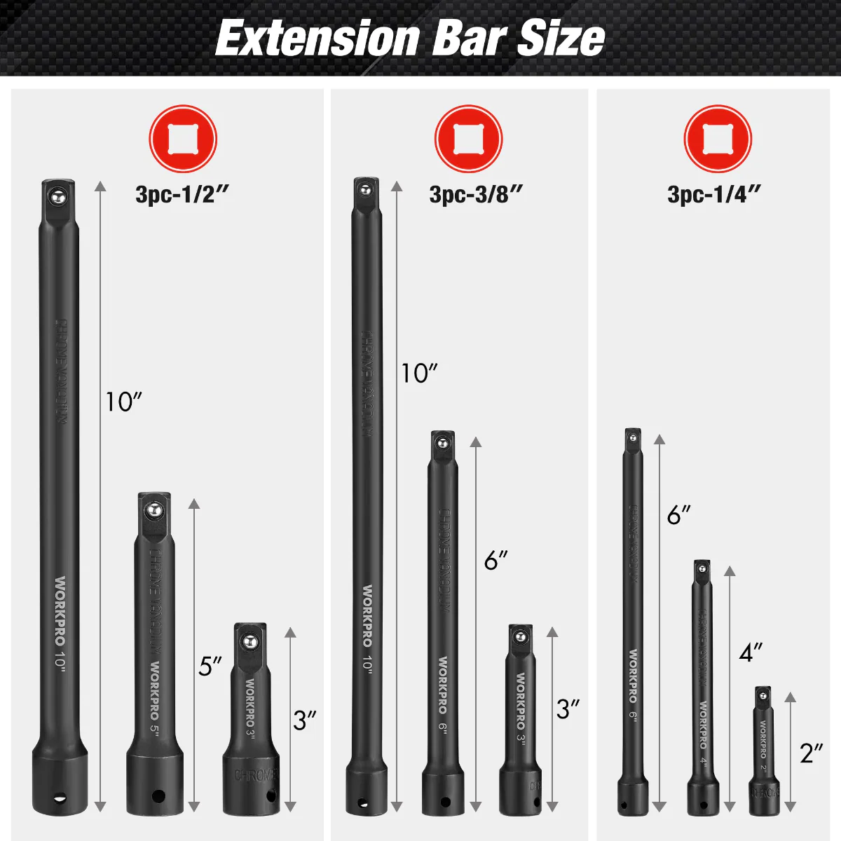 WORKPRO 9 Pcs Impact Driver Extension Bar Set - Image 2