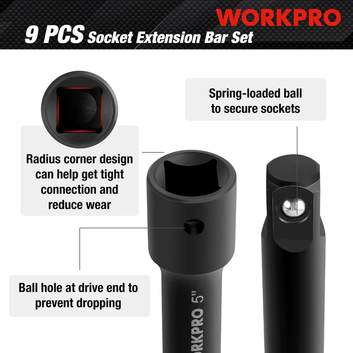 WORKPRO 9 Pcs Impact Driver Extension Bar Set - Image 4