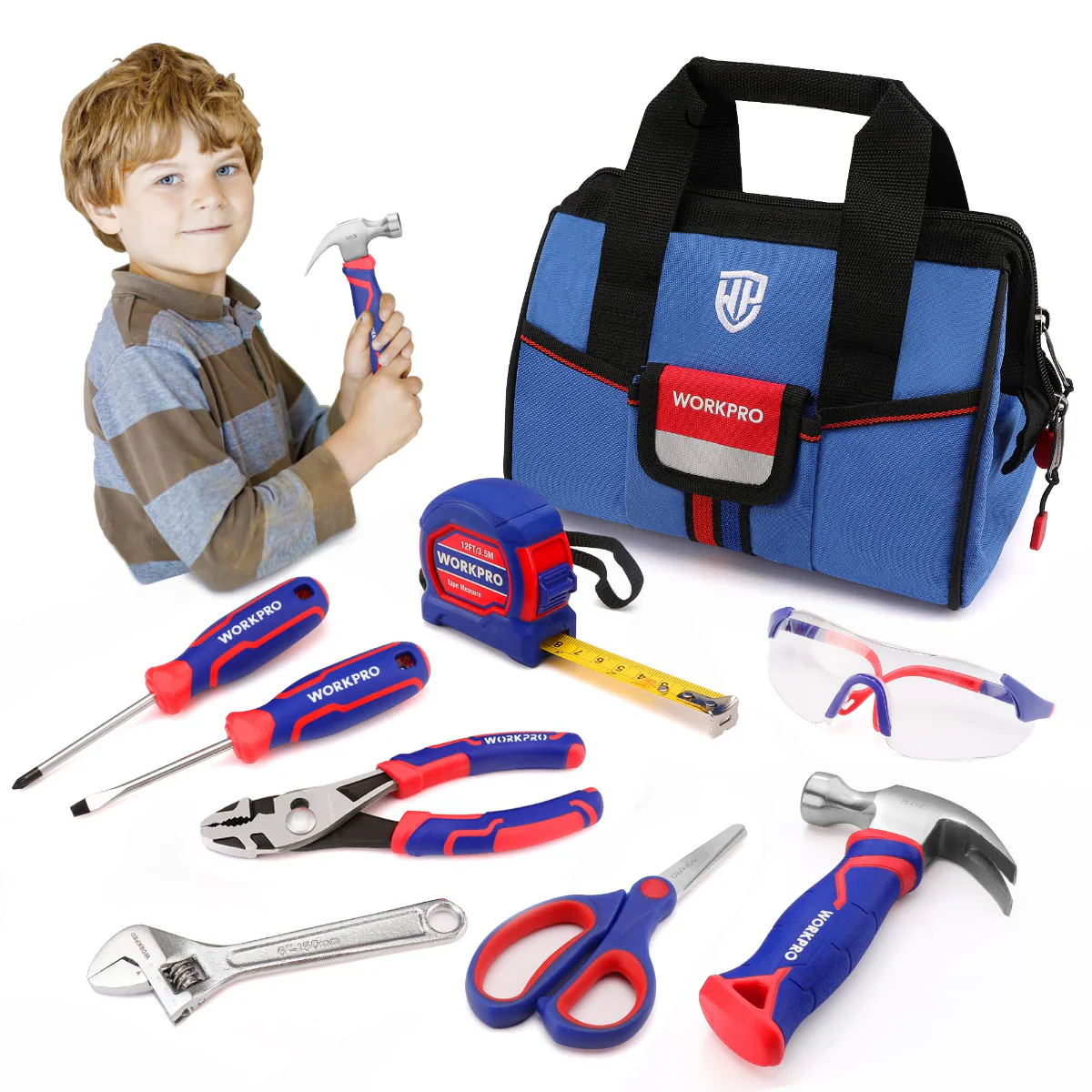 WORKPRO 9 Pcs Kids Junior Tool Set with Tool Bag, Pink/Blue - Pink Ribbon - Image 7
