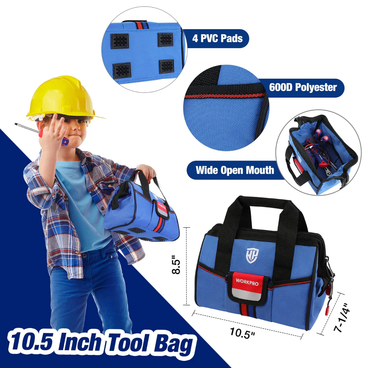 WORKPRO 9 Pcs Kids Junior Tool Set with Tool Bag, Pink/Blue - Pink Ribbon - Image 9