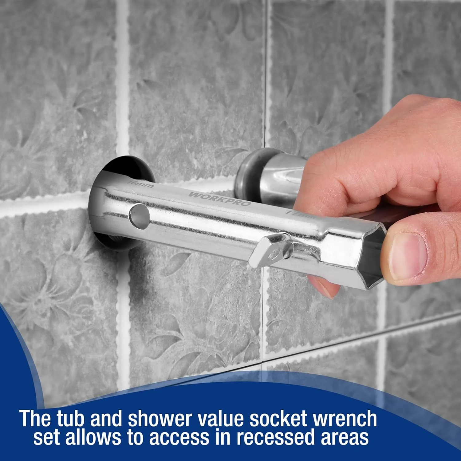 WORKPRO 9-Piece Shower Valve Socket Wrench Set with Bar Handle, for Bathroom Removal of Tub and Shower Valves, Home Plumbing Repairs, Double-Ended, Storage Bag Included - Image 6