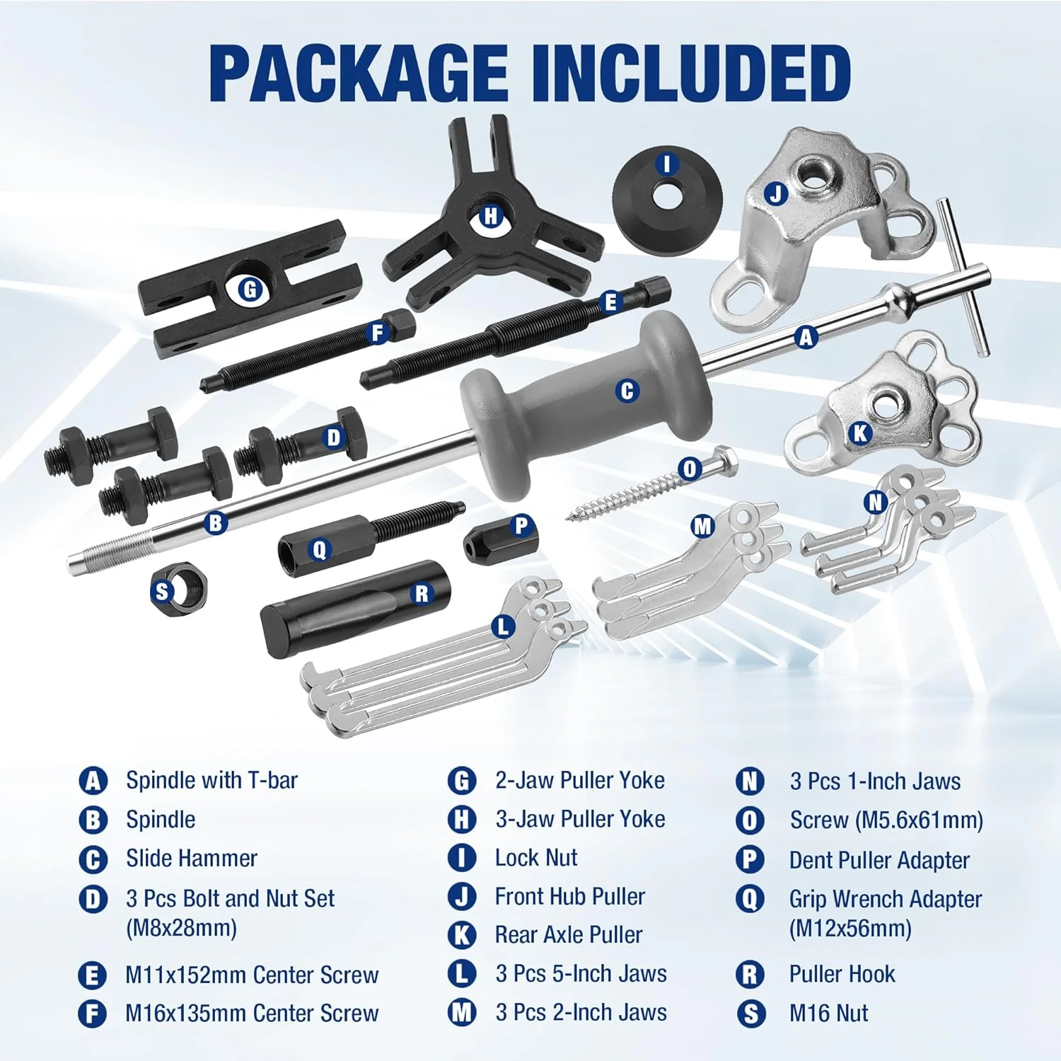 WORKPRO 9-Way Slide Hammer Puller Set, 27-Piece Slide Hammer Kit, Wheel Bearing Removal Tool for Front Hub & Rear Axle, Heavy Duty Bearing Puller Set with Carry Box - Image 2