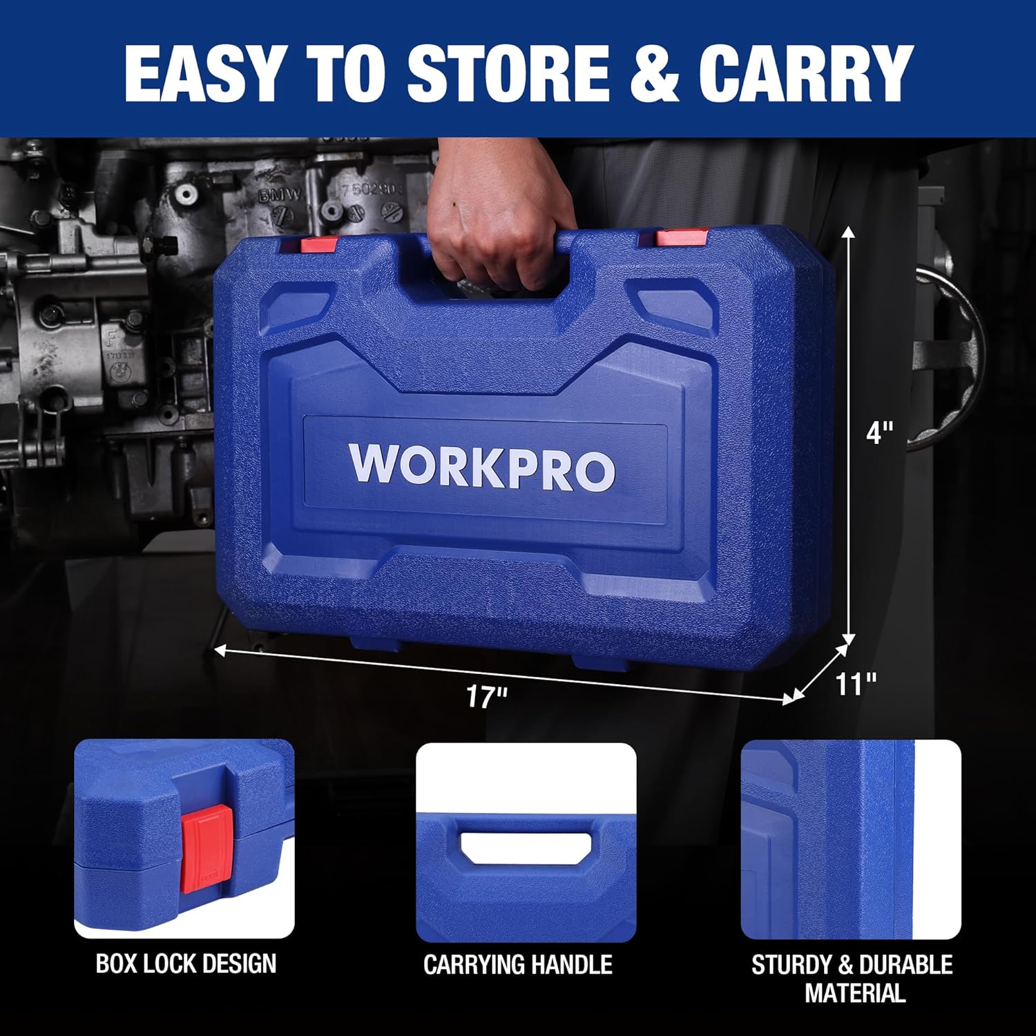 WORKPRO 9-Way Slide Hammer Puller Set, 27-Piece Slide Hammer Kit, Wheel Bearing Removal Tool for Front Hub & Rear Axle, Heavy Duty Bearing Puller Set with Carry Box - Image 6