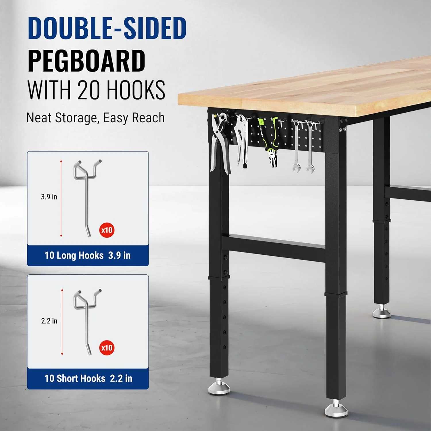 WORKPRO 96"x24" Large Workbench with Adjustable Height and Power Outlet, 4000 LBS Load Capacity Heavy-Duty Work Table for Garage, Workshop, Home - Image 6