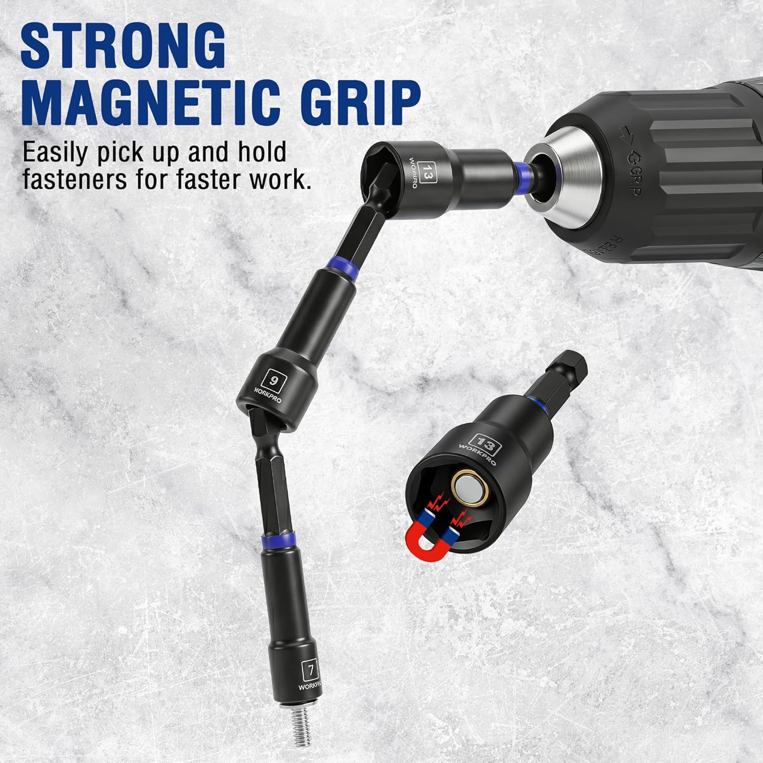 WORKPRO 98-Piece Magnetic Nut Driver Set, Impact Driver Bits, Metric & SAE Cr-V Nut Drivers with Bit Holder, Universal Socket, Socket Adapter, Wing Nut Driver, Ratchet Handle, Quick-Release Extension - Image 4