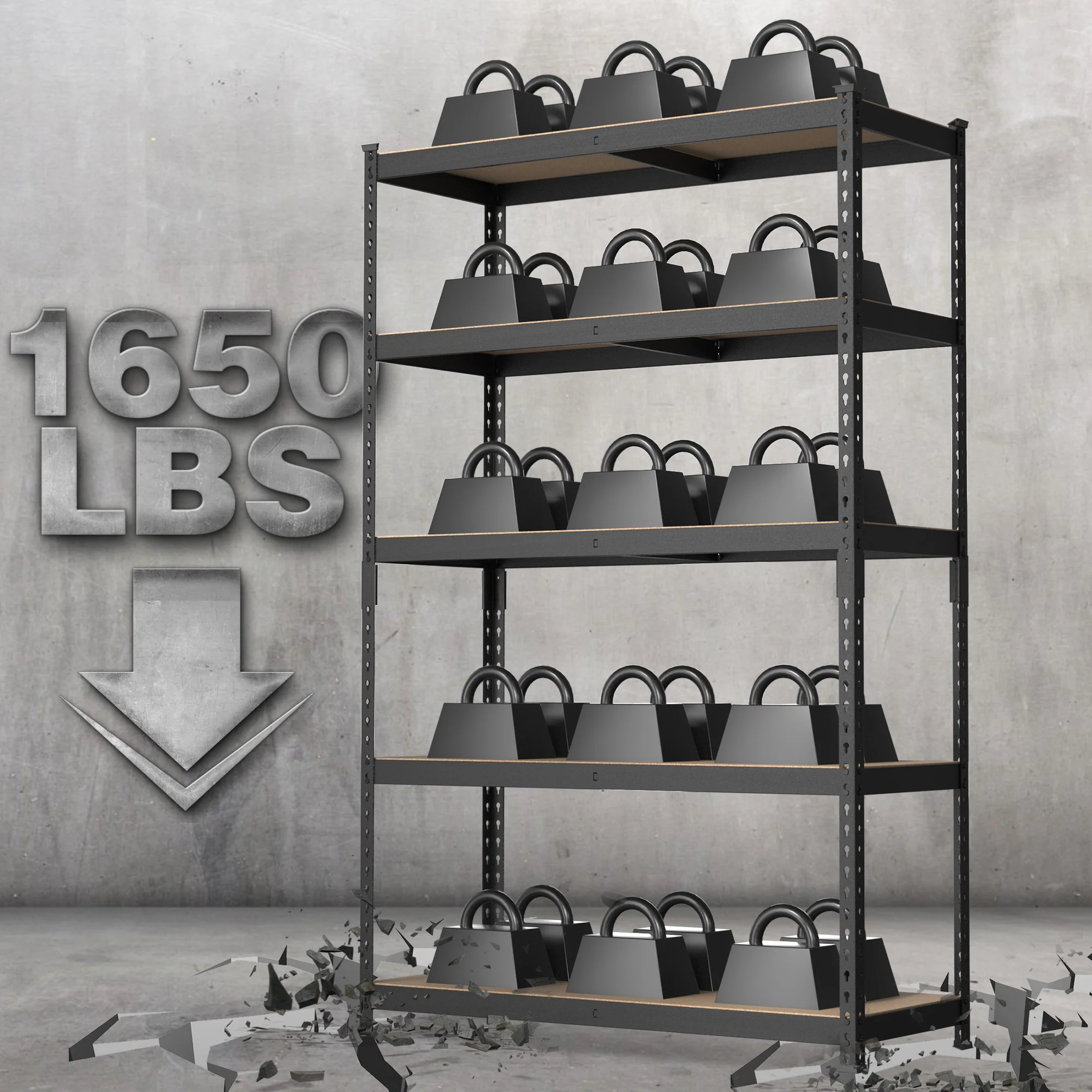 WORKPRO Adjustable 5-Tier Steel Shelving Unit, 35-3/10”W x 17-1/2”D x 72”H, Heavy Duty Shelf with MDF Board, 1650 lbs Load Capacity (Total) - Image 3
