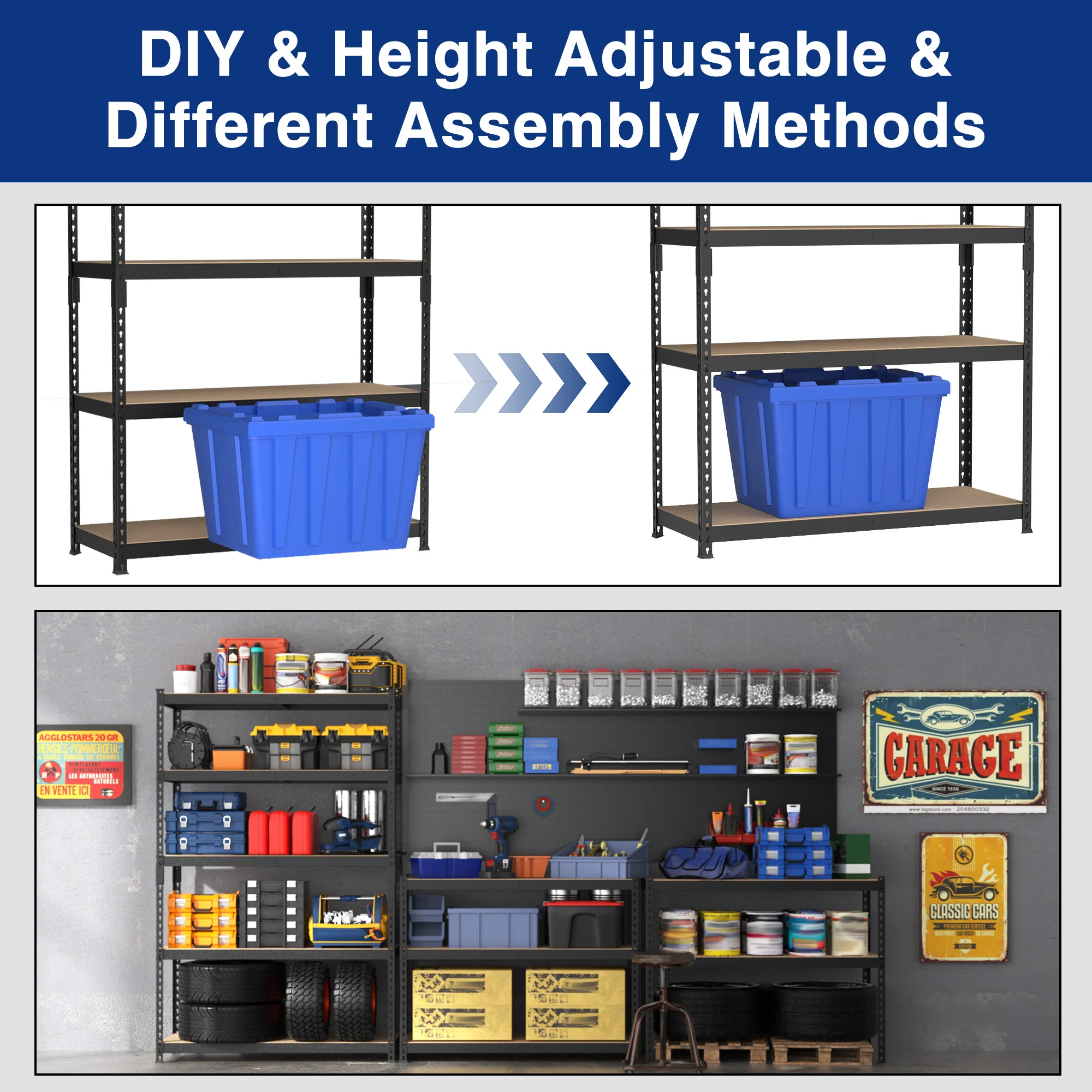 WORKPRO Adjustable 5-Tier Steel Shelving Unit, 35-3/10”W x 17-1/2”D x 72”H, Heavy Duty Shelf with MDF Board, 1650 lbs Load Capacity (Total) - Image 4